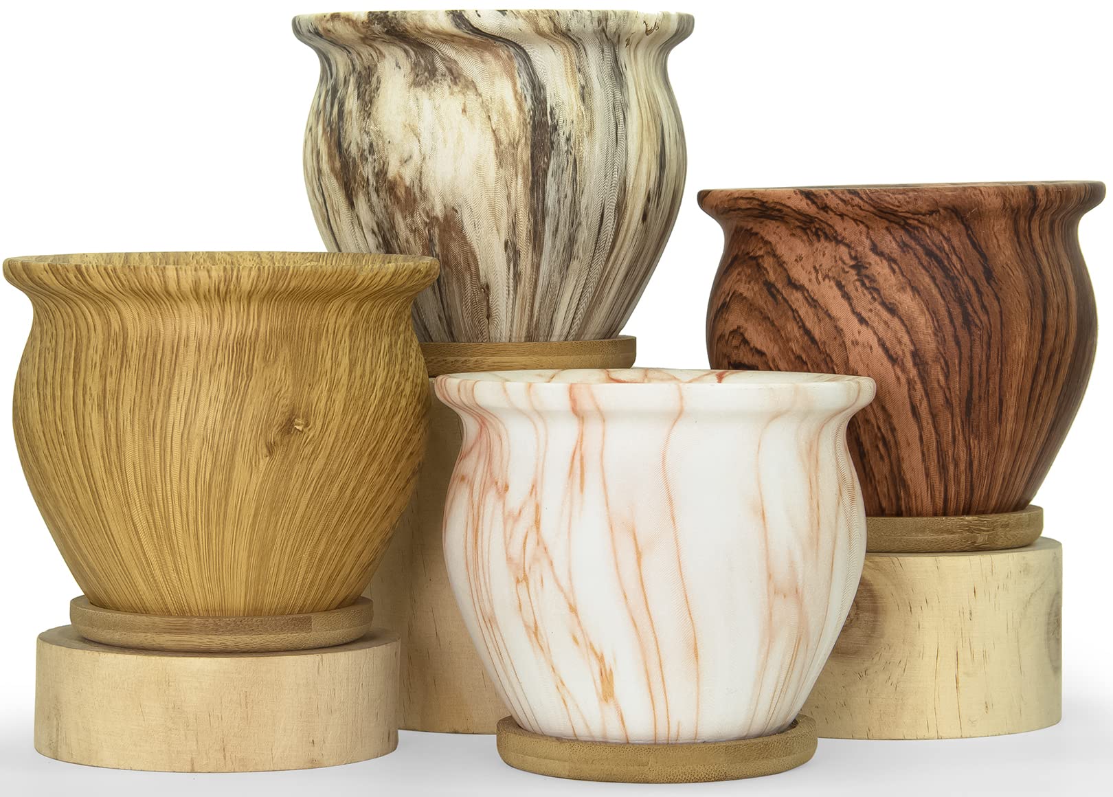 ARTKETTY 4.5 Inch Ceramic Succulent Pots with Bamboo Drainage Trays - Set of 4 Small Planters for Cactus, Aloe & Indoor/Outdoor Plants | Perfect for Home Decor, Office Desk & Garden Arrangements