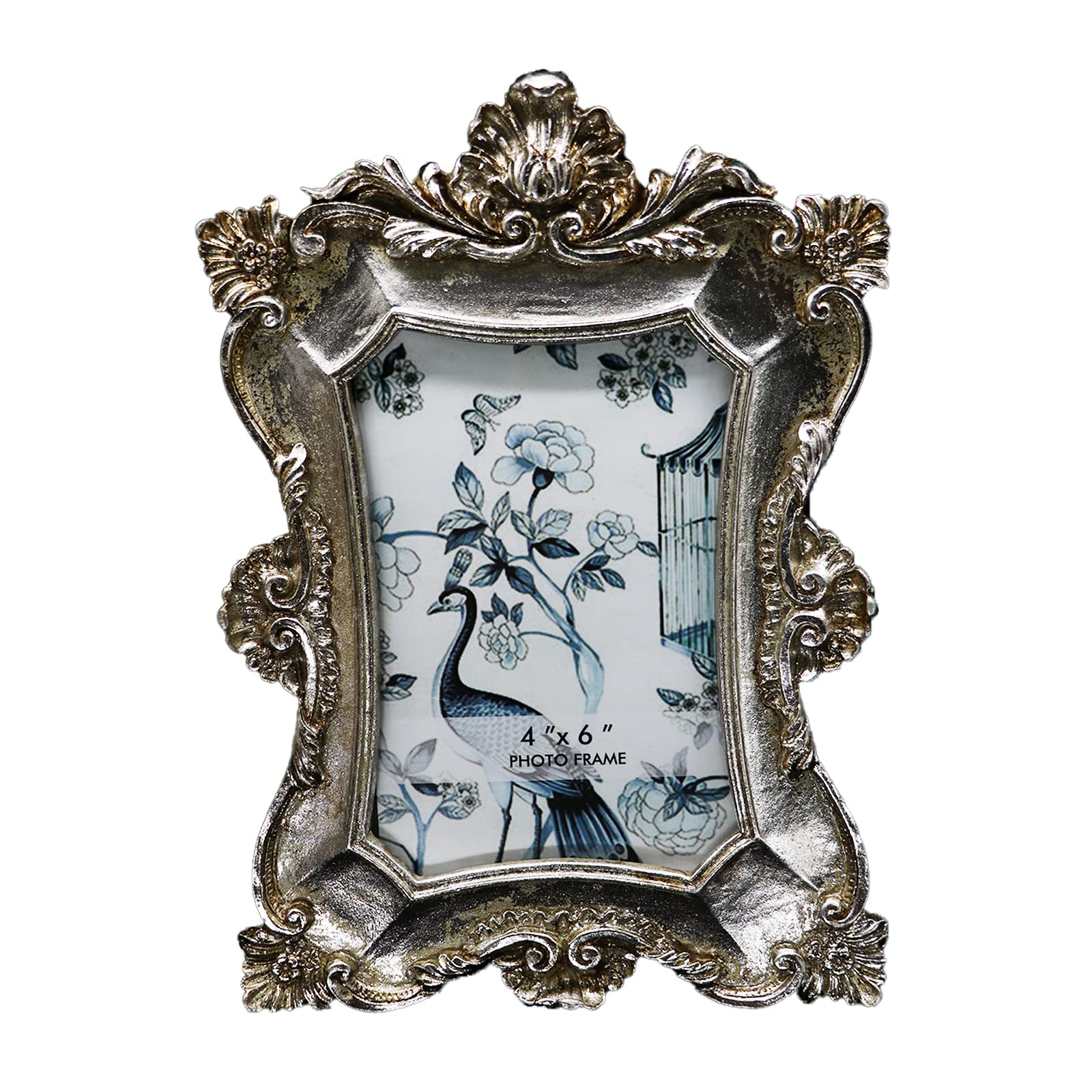 Vintage 4x6 Picture Frame - Silver Antique Photo Frame for Wall & Tabletop Display