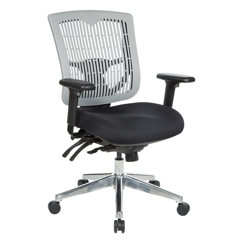 Office Star 978 Series Adjustable Ergonomic Office Chair with Contoured Plastic Back & Built-in Lumbar Support - Grey - Perfect for Home Office, Executive Desk & Workspace Comfort