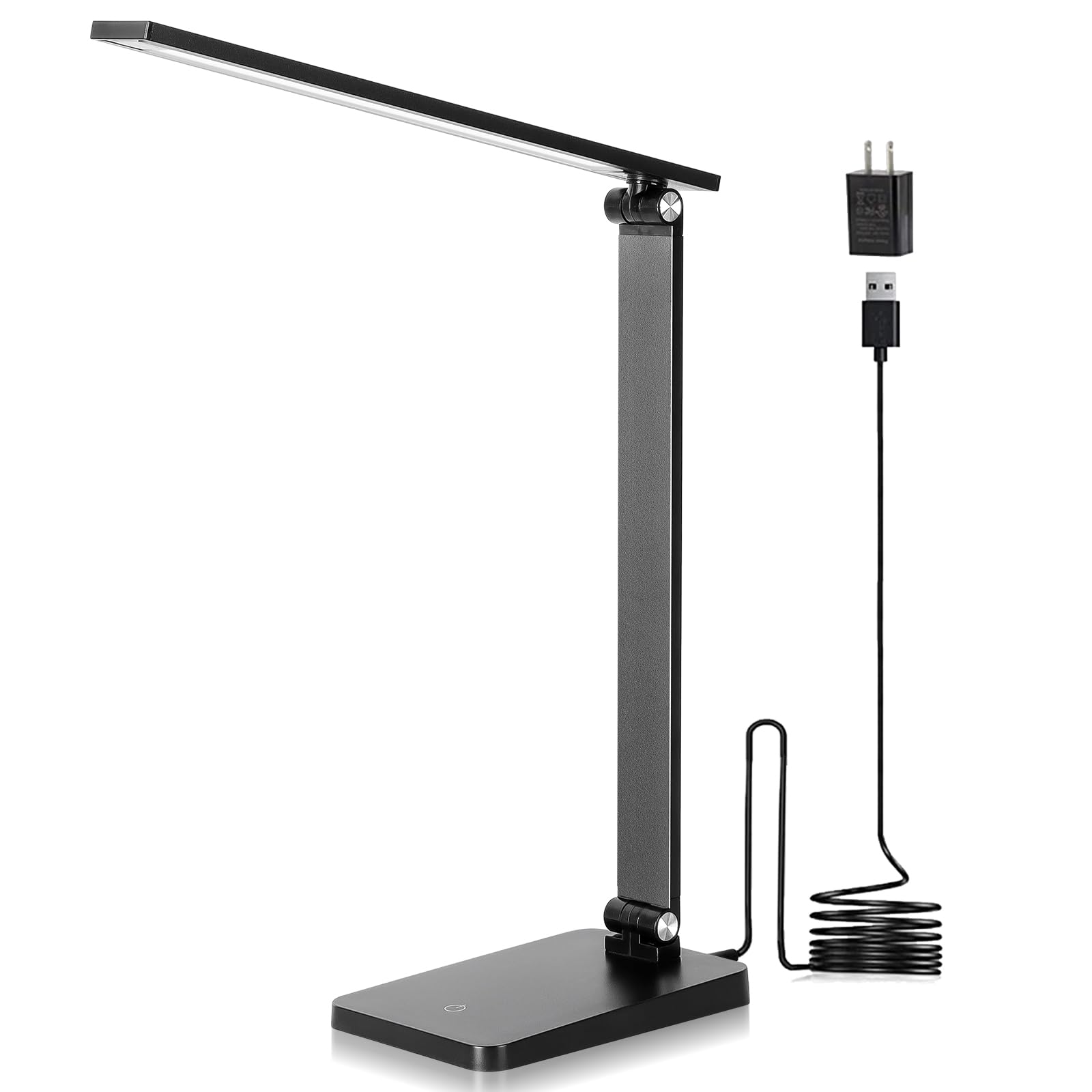 Adjustable LED Desk Lamp with USB Charging Port - 3-Level Dimmable Study Light for Home Office, 5000K Natural White Light, Compact Reading Lamp for Work & Study (Black) | Perfect for Night Reading, Computer Work & Home Office Tasks