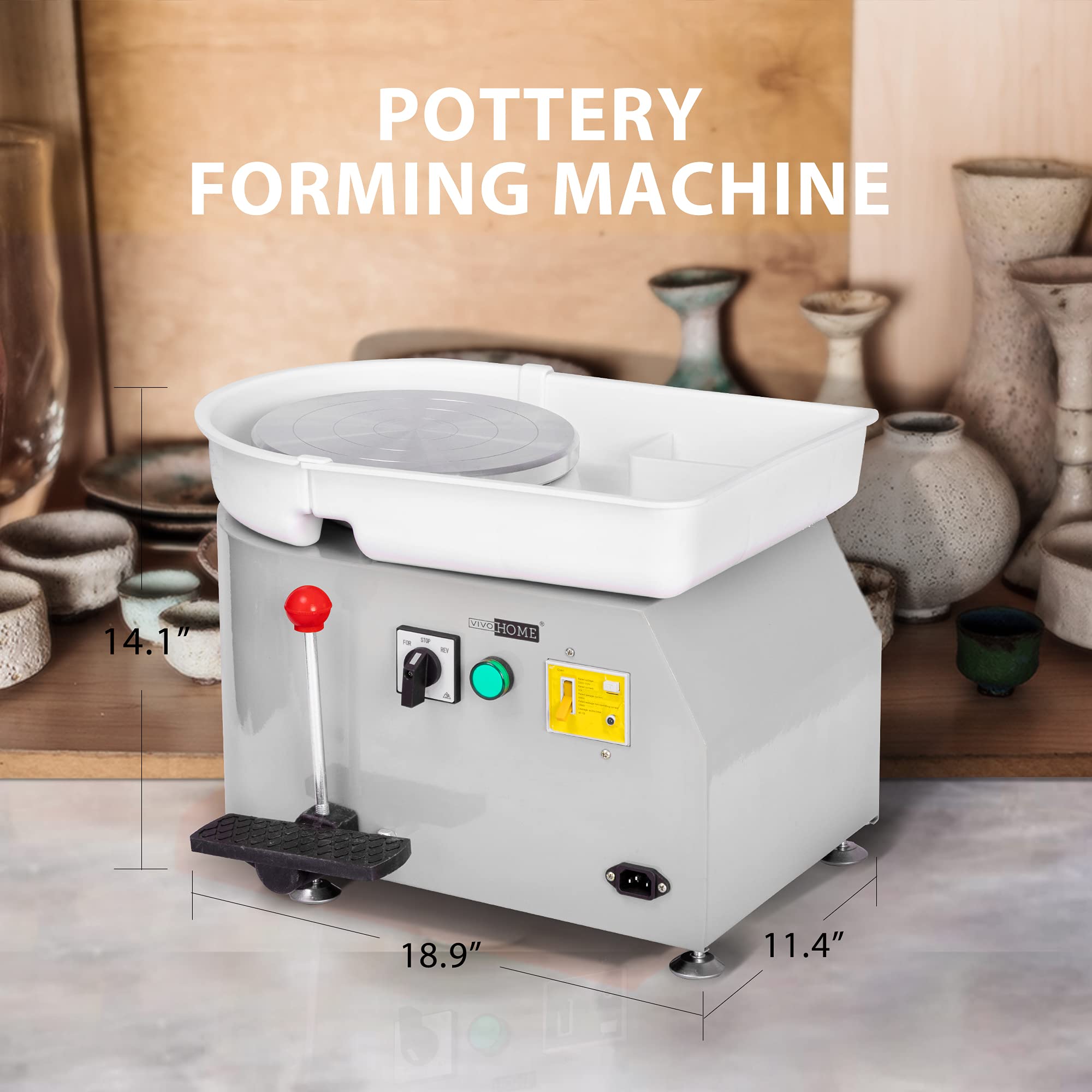 VIVOHOME 25CM 350W Electric Pottery Wheel with Foot Pedal & Detachable Basin - DIY Clay Tool for Ceramic Art, Sculpting, and Crafting - Perfect for Beginners, Artists & Classroom Use (Gray)