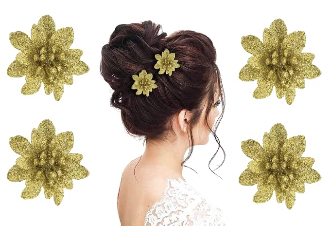 Raaya 4-Piece Golden Hair Pin Set - Floral Bun Clips for Women & Girls - Perfect for Weddings, Parties, and Everyday Hairstyles