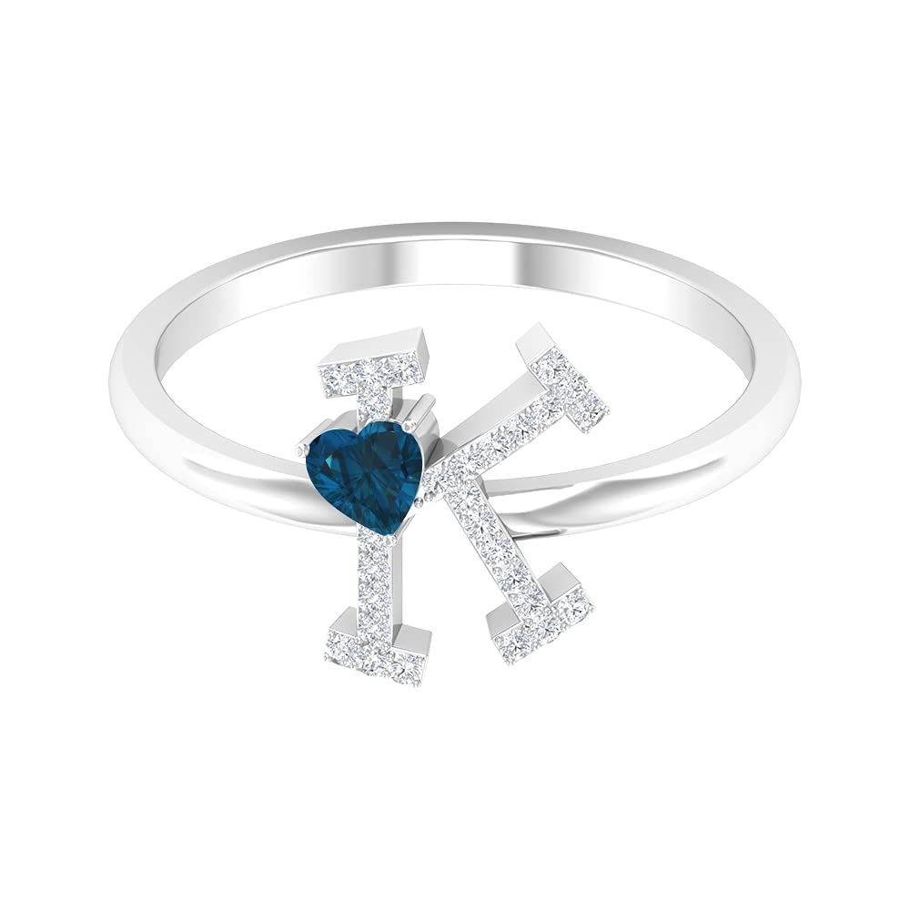 London Blue Topaz & Diamond Rings | Diamond Alphabet A-Z Initial Rings for Women | 14K White Gold Personalized Jewelry | Perfect for Birthdays, Anniversaries & Gifts
