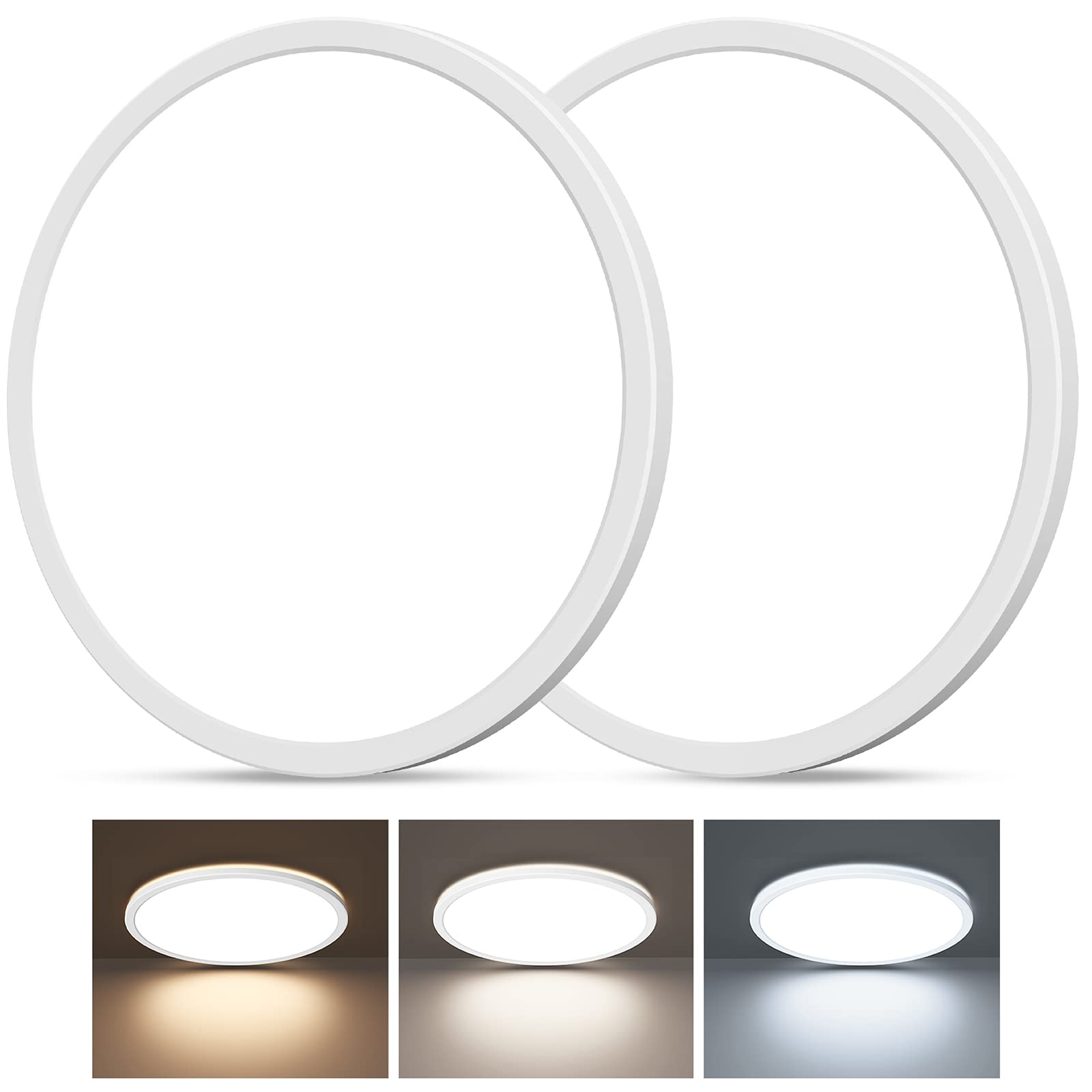 2-Pack Matane 12-inch LED Flush Mount Ceiling Light Fixture - 24W Slim Low Profile Lighting, 3000K/4000K/5000K Color Selectable - Perfect for Bedroom, Dining Room, Kitchen & Hallway - Energy Efficient White LED Ceiling Lights for Modern Home Decor