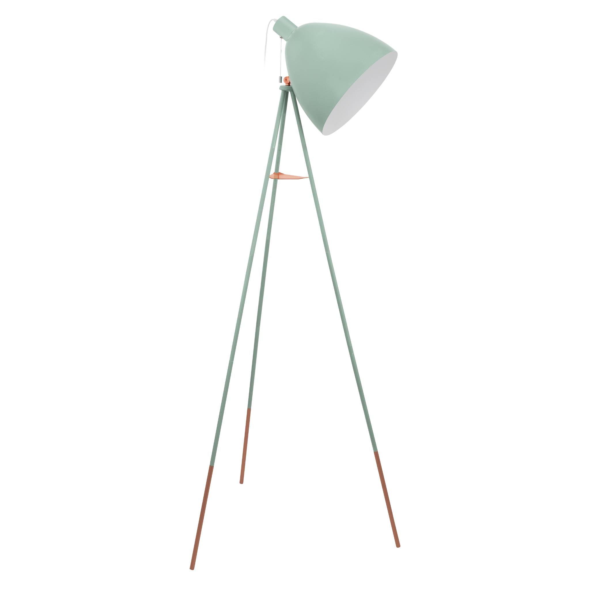 Eglo Dundee Mint Green & Copper Tripod Floor Lamp - Modern Industrial Lighting for Living Room, Bedroom, or Office Decor