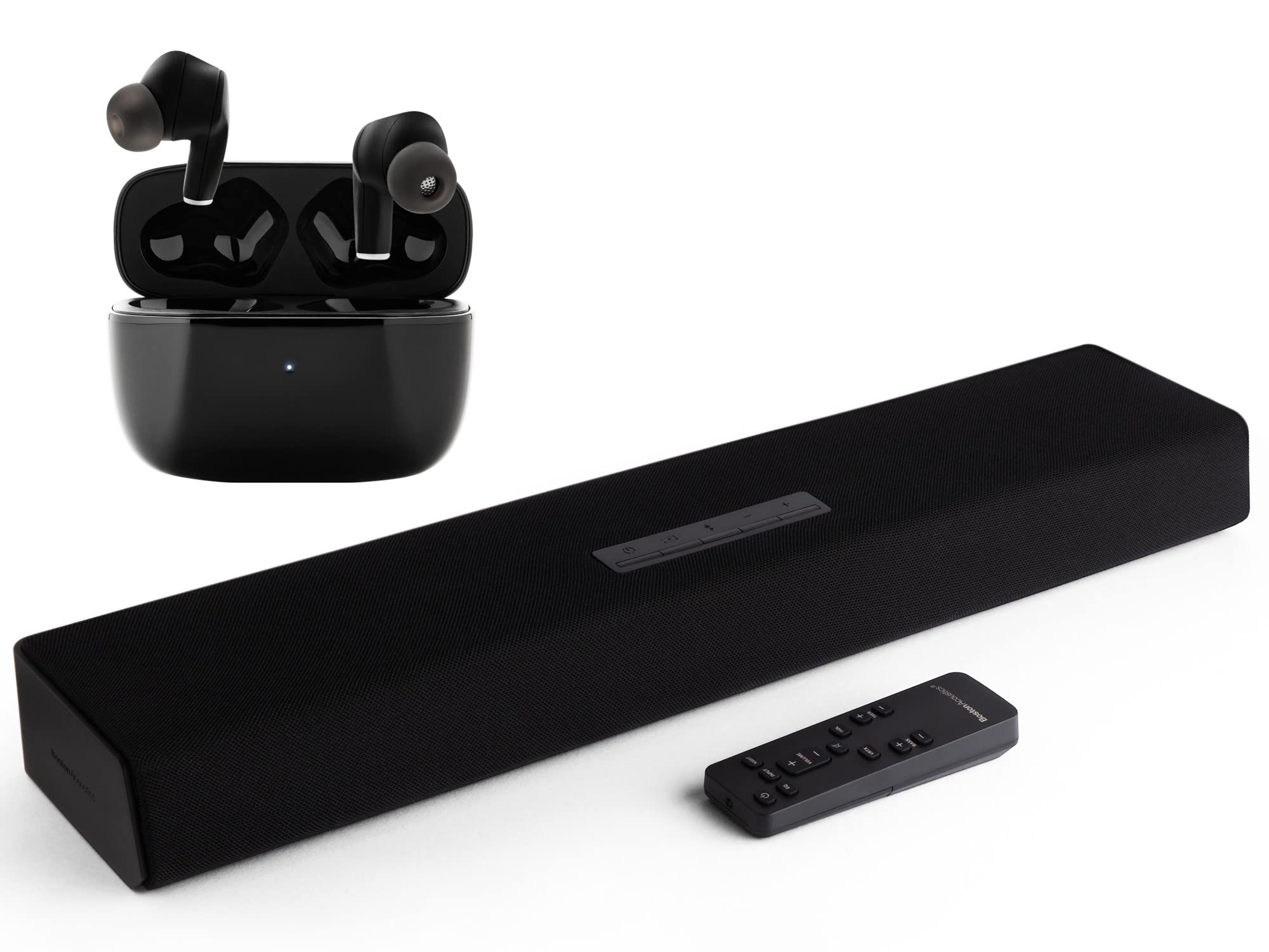 Boston Acoustics TVee Model 22 Soundbar with TW1 Wireless Earbuds - Bluetooth Audio Bundle for TV & Mobile Devices | Home Theater & On-the-Go Listening