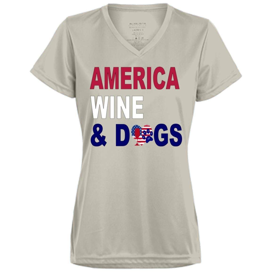 WineyBitches.Co America Wine Dogs Ladies' Wicking T-Shirt - Moisture-Wicking Women's Tee for Wine Lovers & Dog Moms - Perfect for Wine Tasting, Casual Outings & Dog Park Adventures
