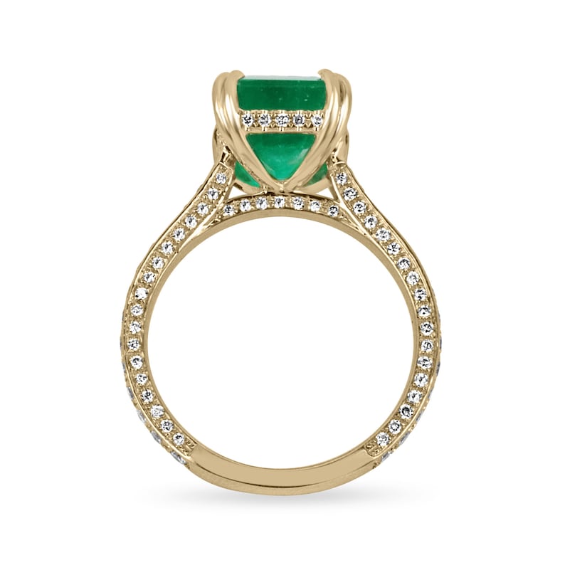 5.97tcw AAA Minor Oil 18K Gold Emerald & Diamond Engagement Ring - Top Green Emerald with Pave Round Diamonds for Wedding, Proposal & Anniversary Gifts