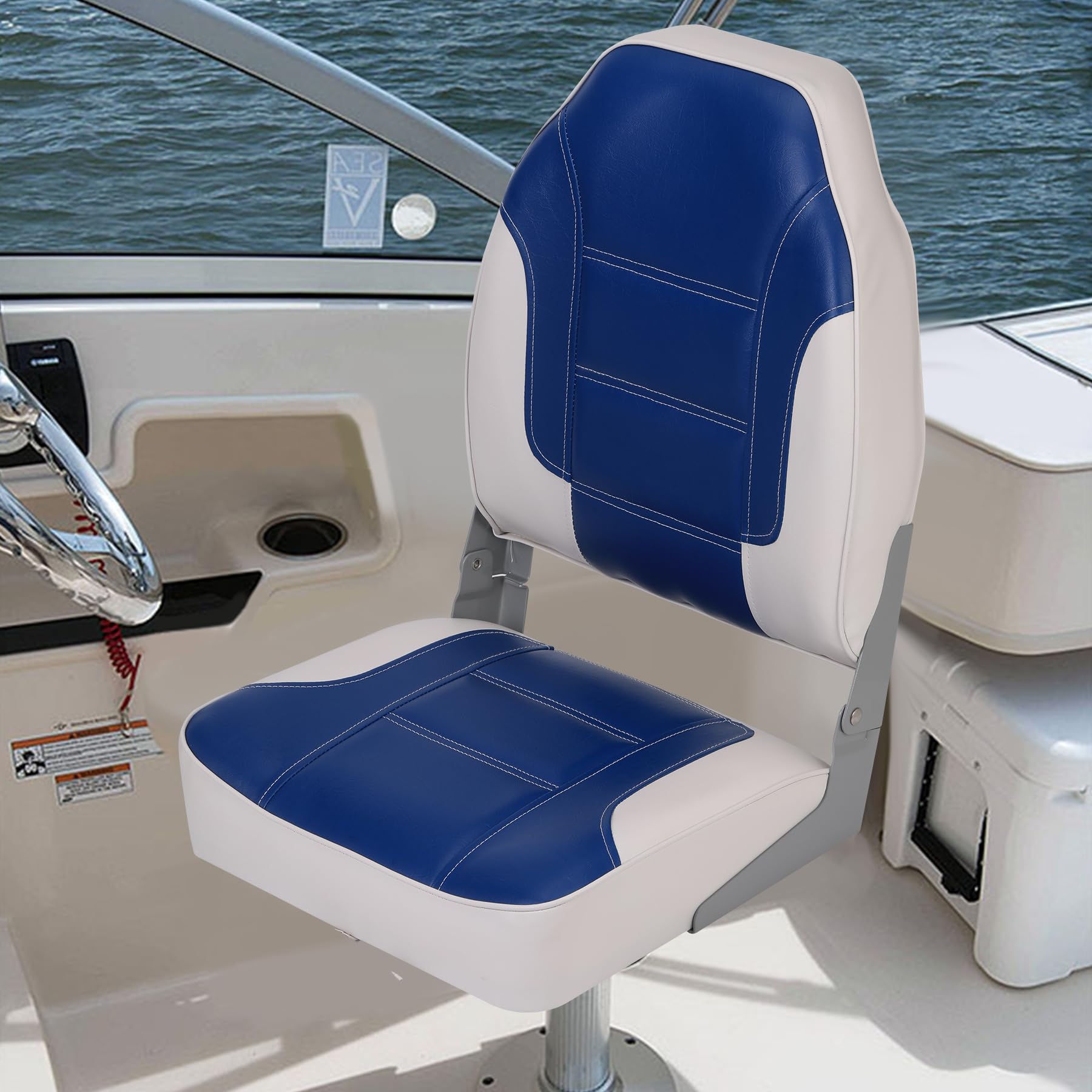 2 Pack High Back Folding Boat Seats with Stainless Steel Screws - for Fishing, Canoe & Speedboat