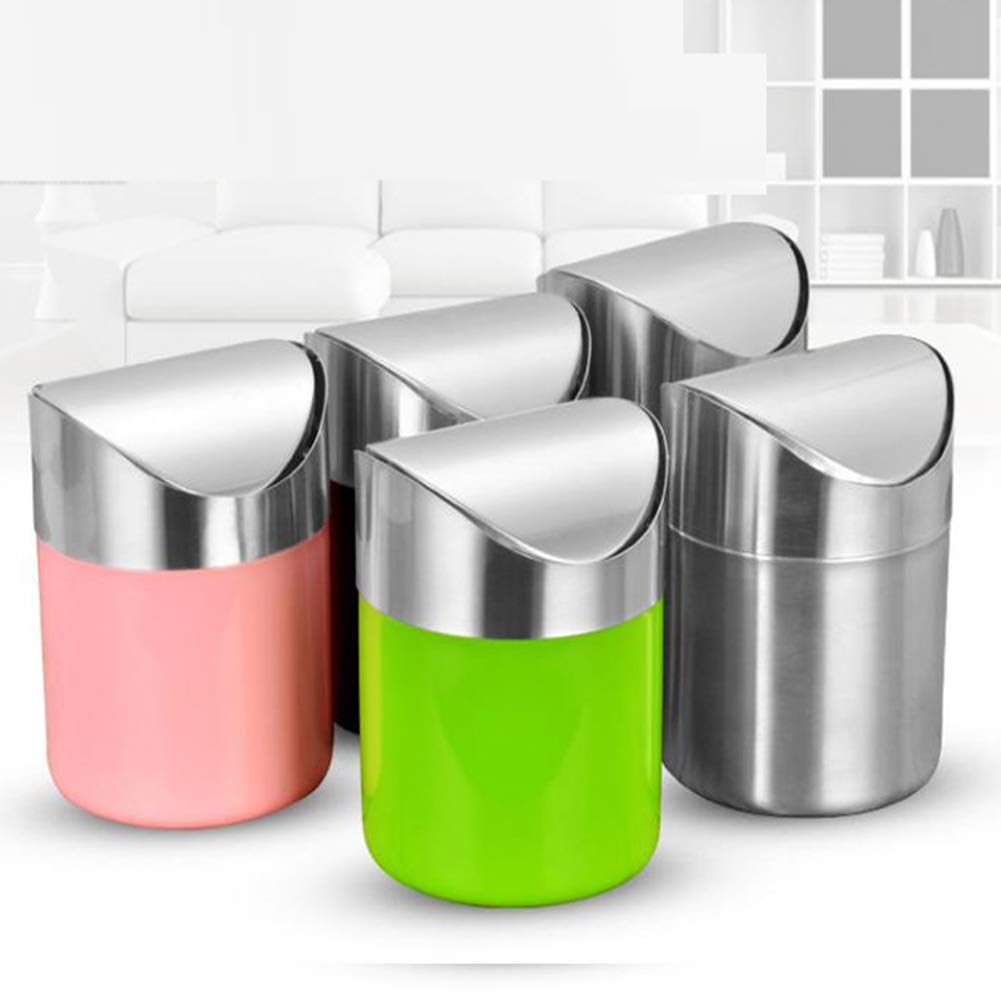 Stainless Steel Mini Trash Can with Shake Cover - Small Office & Home Waste Bin for Bedroom, Living Room, Desk | Space-Saving & Odor Control Solution