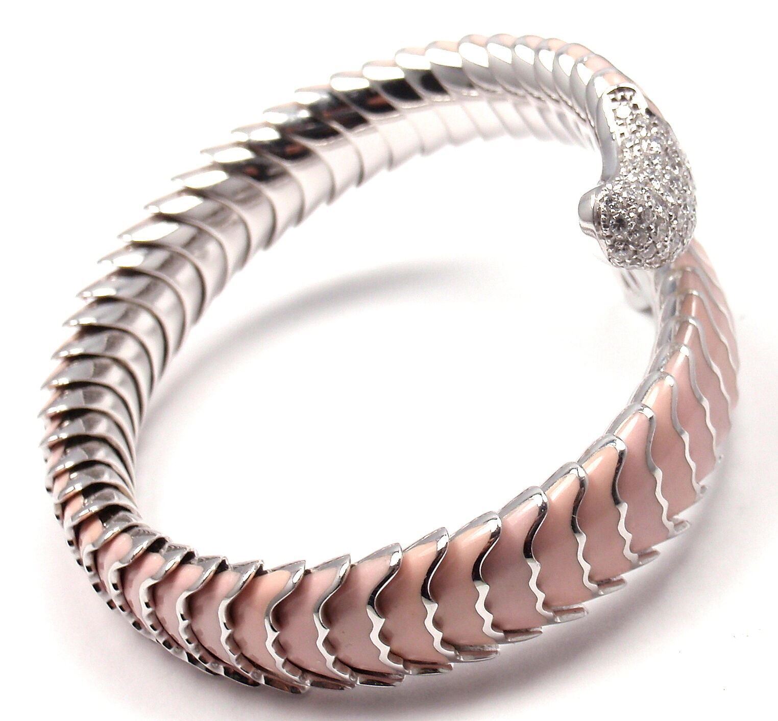 Authentic Roberto Coin 18k White Gold Enamel Ruby Diamond Cobra Bangle Bracelet - Luxury Jewelry for Women, Perfect Gift for Anniversary, Birthday & Special Occasions