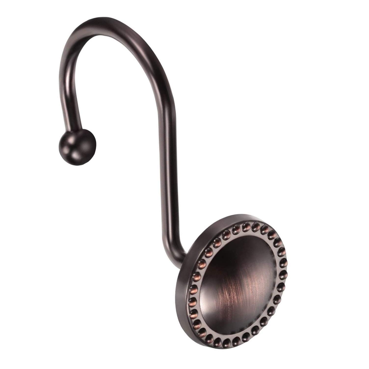 Heavy Duty Zinc Alloy Shower Curtain Hooks - Beaded Circle Design in Oil-Rubbed Bronze Finish for Bathroom Decor & Hotel Use