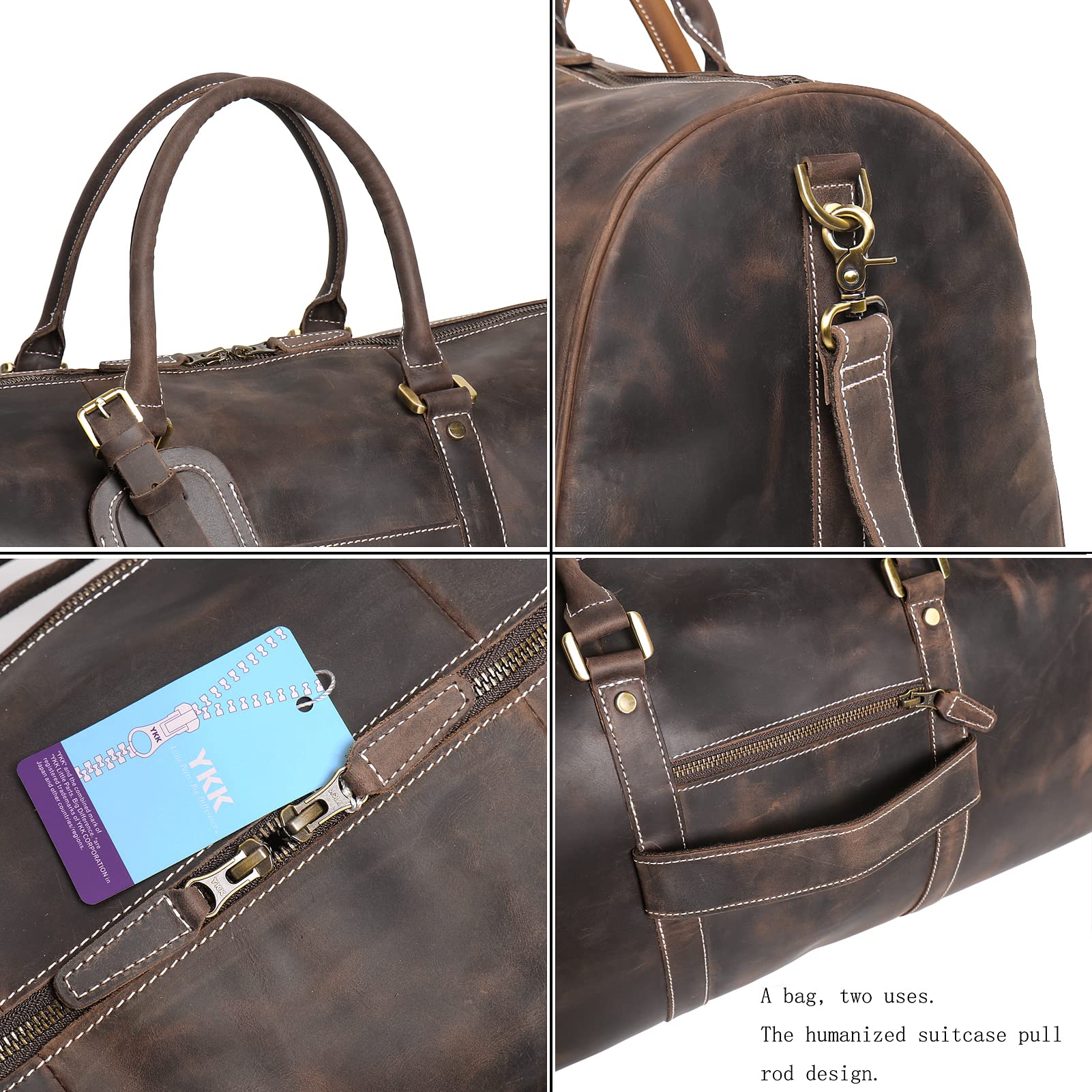 Men's Genuine Leather Duffel Bag - Vintage Style Travel Gym Weekender Overnight Carry On Bag (Dark Brown, 22 Inch) - Perfect for Sports, Business Trips & Weekend Getaways