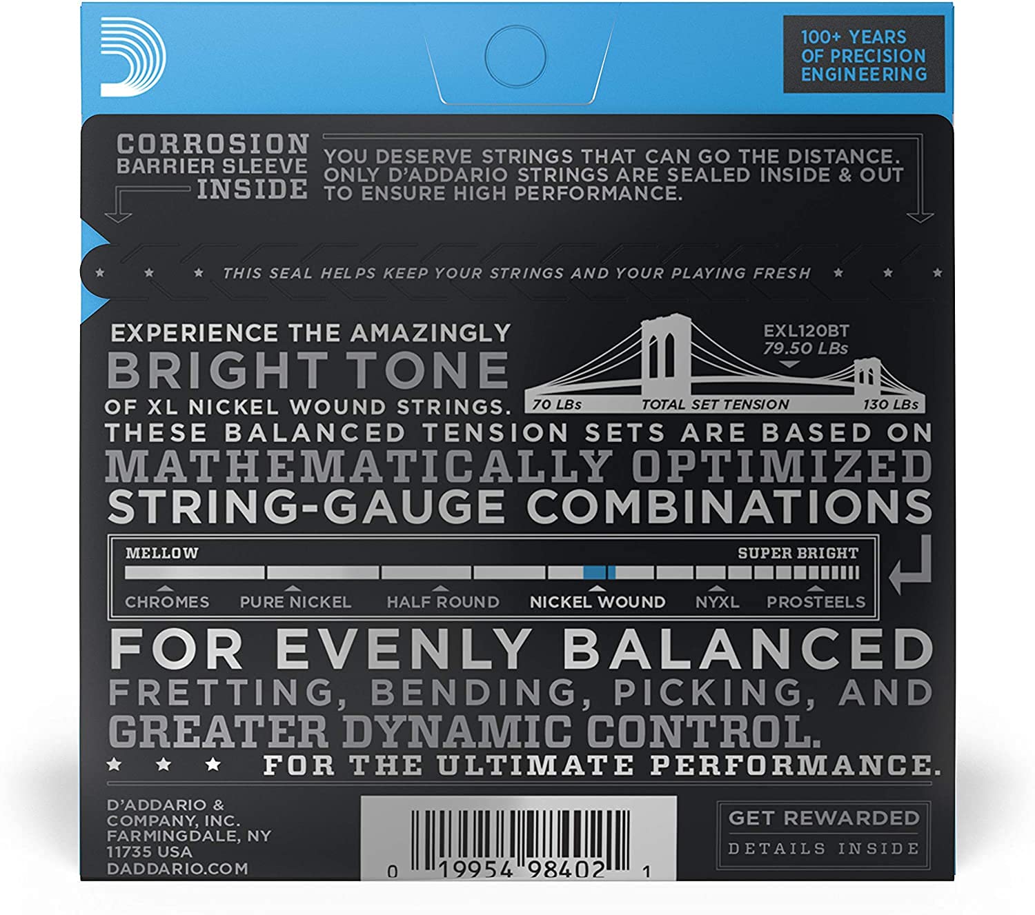 D'addario EXL120BT Balanced Tension Super Light Electric Guitar Strings - 3 Pack | Perfect for Beginners & Practice Sessions | Rock, Blues & Pop Music Performance