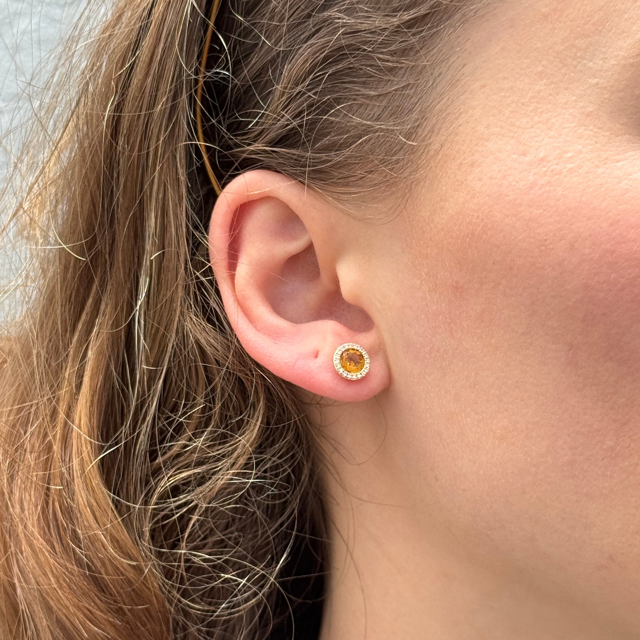 14K Yellow Gold Citrine & Diamond Halo Martini Stud Earrings - Elegant Dangle Earrings for Women, Perfect for Parties, Weddings & Special Occasions