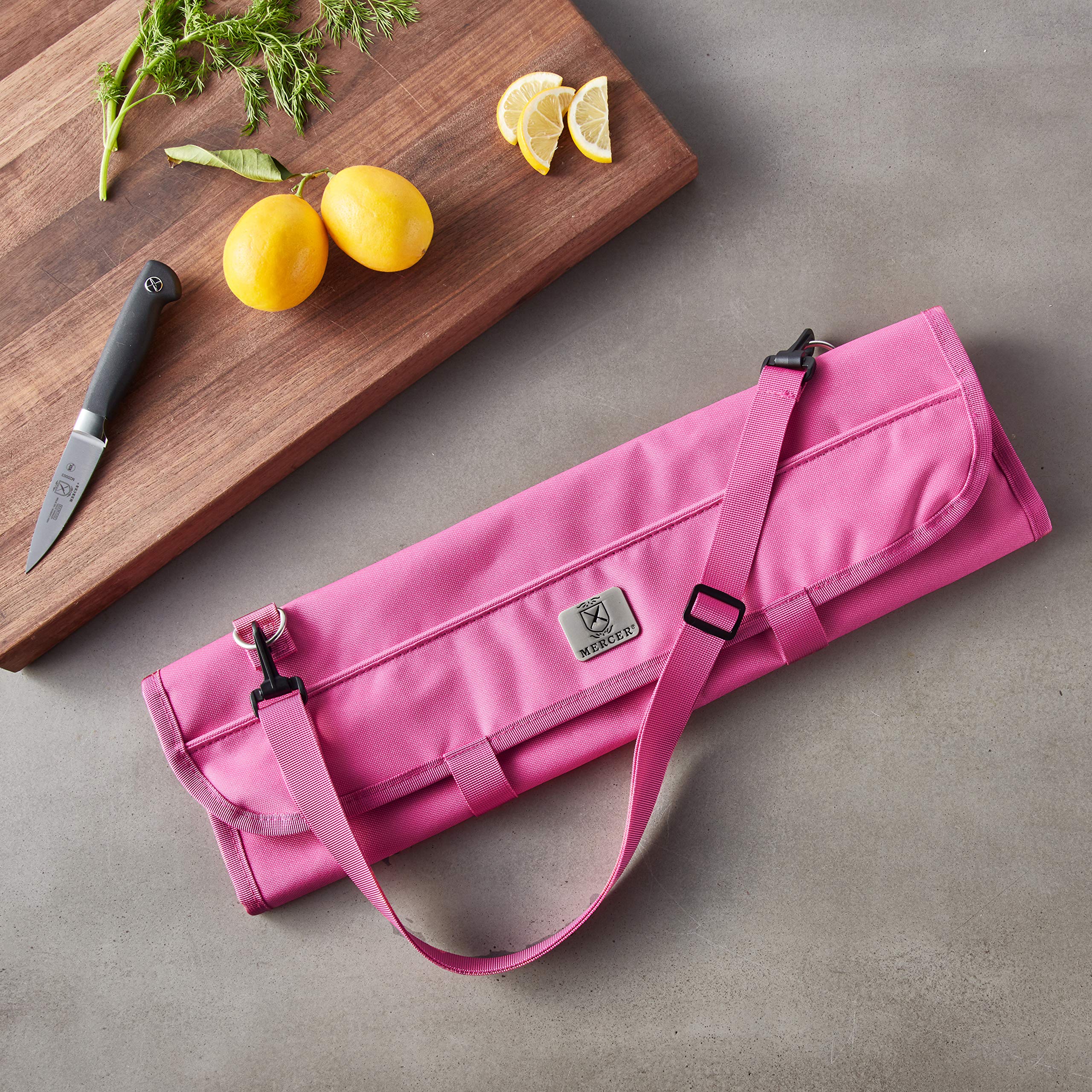 Premium Mercer Culinary 7-Pocket Knife Roll Storage Bag - Professional Chef Knife Organizer Case for Kitchen, Travel & Culinary School (Pink) - Perfect for Chefs, Home Cooks & Culinary Students