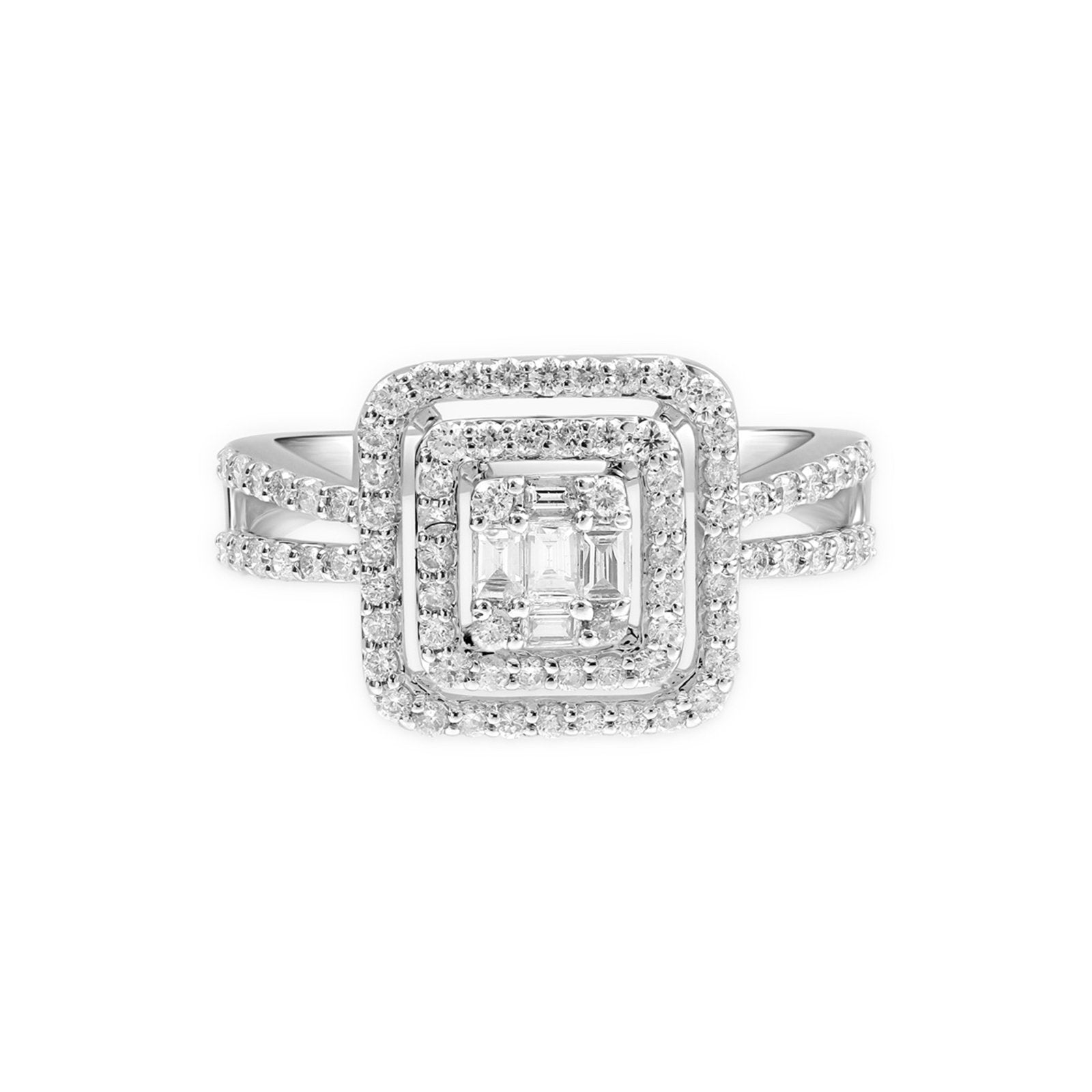 Exquisite Cushion Cut Diamond Illusion Double Halo Ring in 18K White Gold - Perfect for Engagement, Wedding & Anniversary Gifts