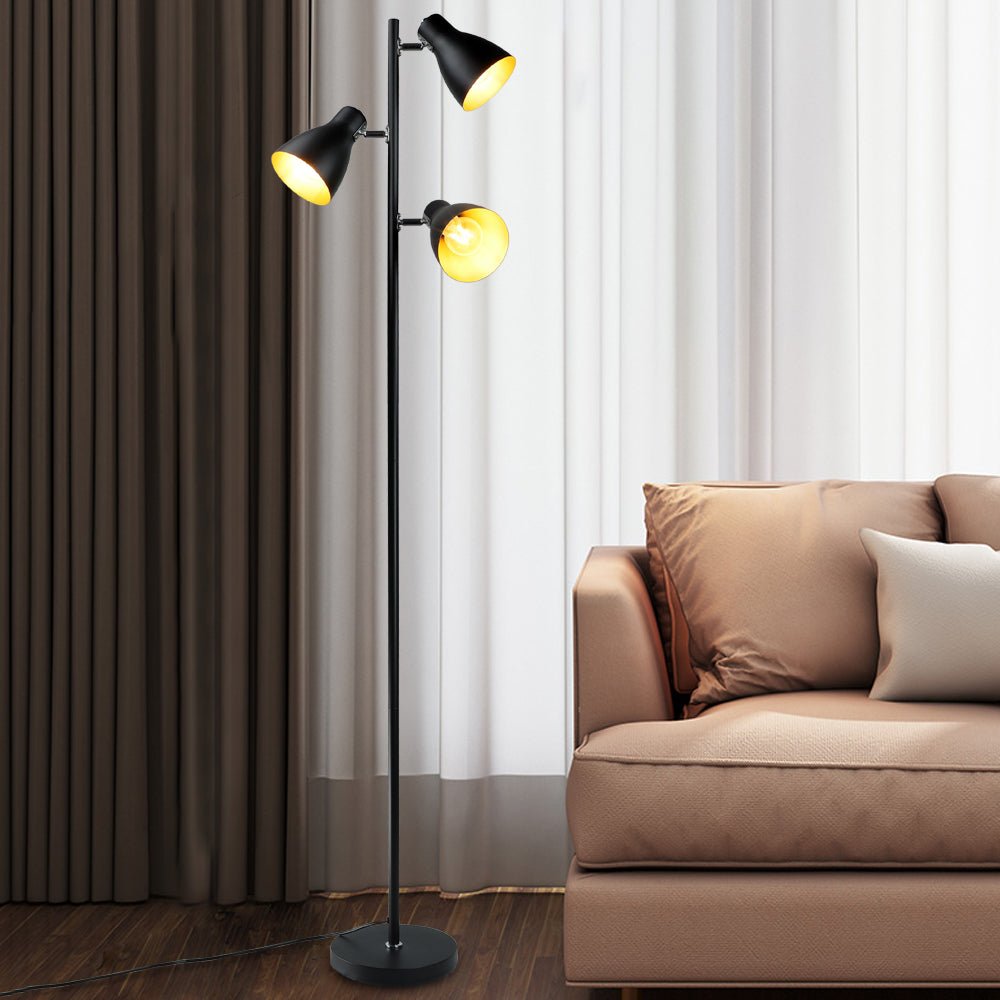 DLLT 3-Bulb Industrial Floor Lamp - Adjustable Farmhouse Standing Light with Metal Pole for Living Room & Bedroom - Mid Century Modern Design with Foot Switch (Bulbs Included) - Perfect for Reading, Relaxing, and Home Decor