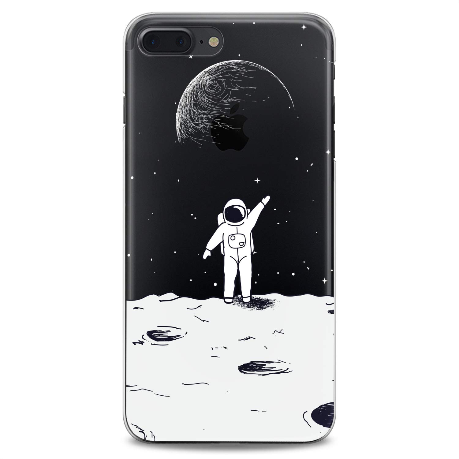 Premium TPU Phone Case for iPhone 16/15/14/13/12/11 Pro Max/Plus/Mini/XS/XR/X/8/7/6/5/SE - Slim Clear Space Astronaut Moon Design with Cute Earth Print - Flexible Silicone Protective Cover for Girls & Boys - Perfect for Everyday Use & Space-Themed Gifts