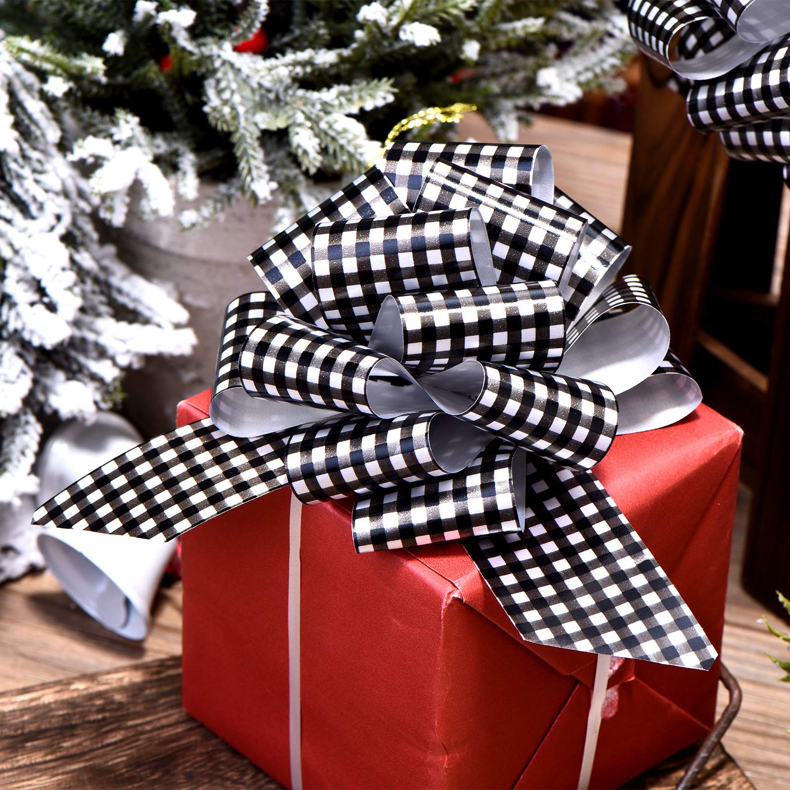 20-Piece 5-Inch Christmas Pull Bows - Black and White Plaid Gift Wrapping Bows for Presents, Tree Decor, Wreaths & Holiday Baskets - Buffalo Check Ribbon Bows for Festive Home Decor & Party Gift Packaging