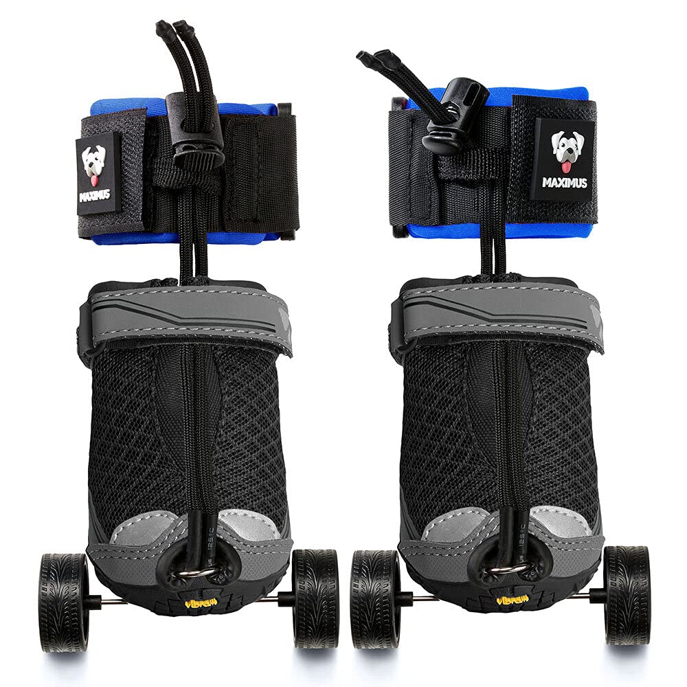 Maximus Roller Skates Dog Boots - Protective Paw Shoes for Knuckling & Dragging - Wheelchair Accessory (Blue, 3 Inch) - Perfect for Injured Pets & Mobility Support