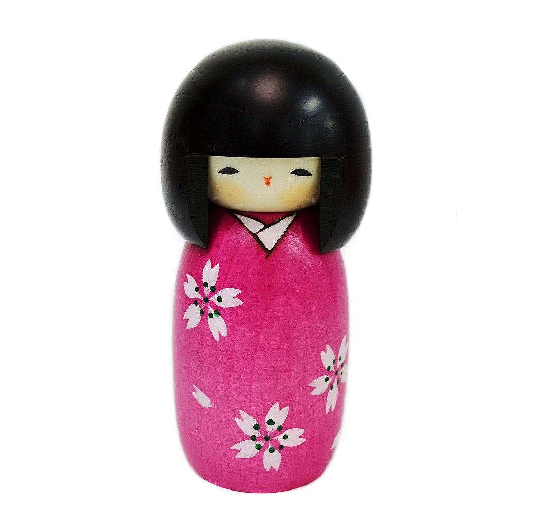 Handcrafted Usaburo Sosaku Kokeshi Doll - Cherry Blossom Design - Authentic Japanese Wooden Art Doll - Perfect for Home Decor, Gift Giving & Japanese Culture Enthusiasts