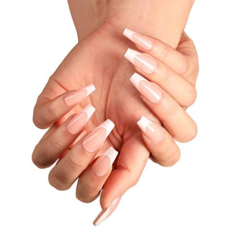 Abien French Press on Coffin Long Fake Nails - 24Pcs Glossy Artificial False Nails for Women & Girls | Perfect for Parties, Weddings & Special Occasions (Type B)