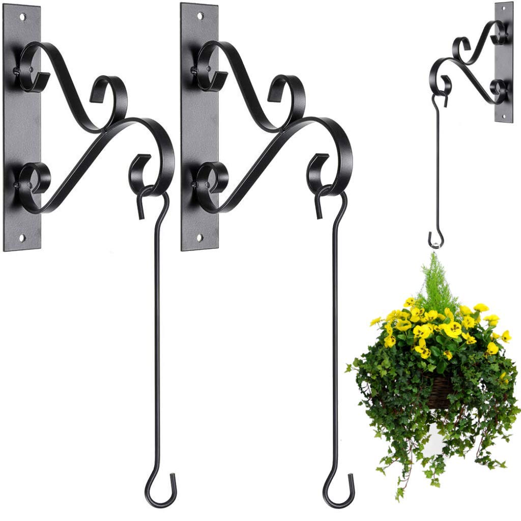 2-Pack Heavy Duty Curved Iron Hooks for Hanging Plants - Rust-Resistant Outdoor Wall Brackets for Flower Baskets, Bird Feeders & Wind Chimes - Perfect for Patio, Garden & Balcony Decor