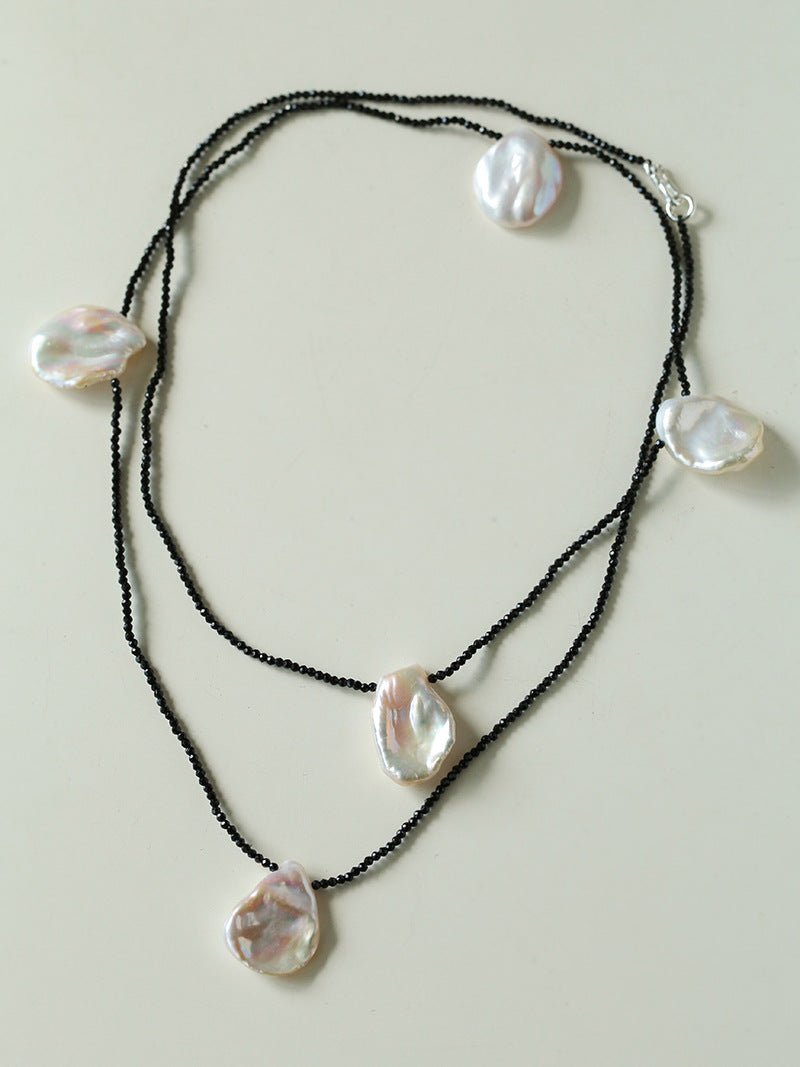 Elegant Baroque Pearl Necklace with Black Spinel - 5 Large Petal Pearls for Women | Perfect for Weddings, Parties & Special Occasions