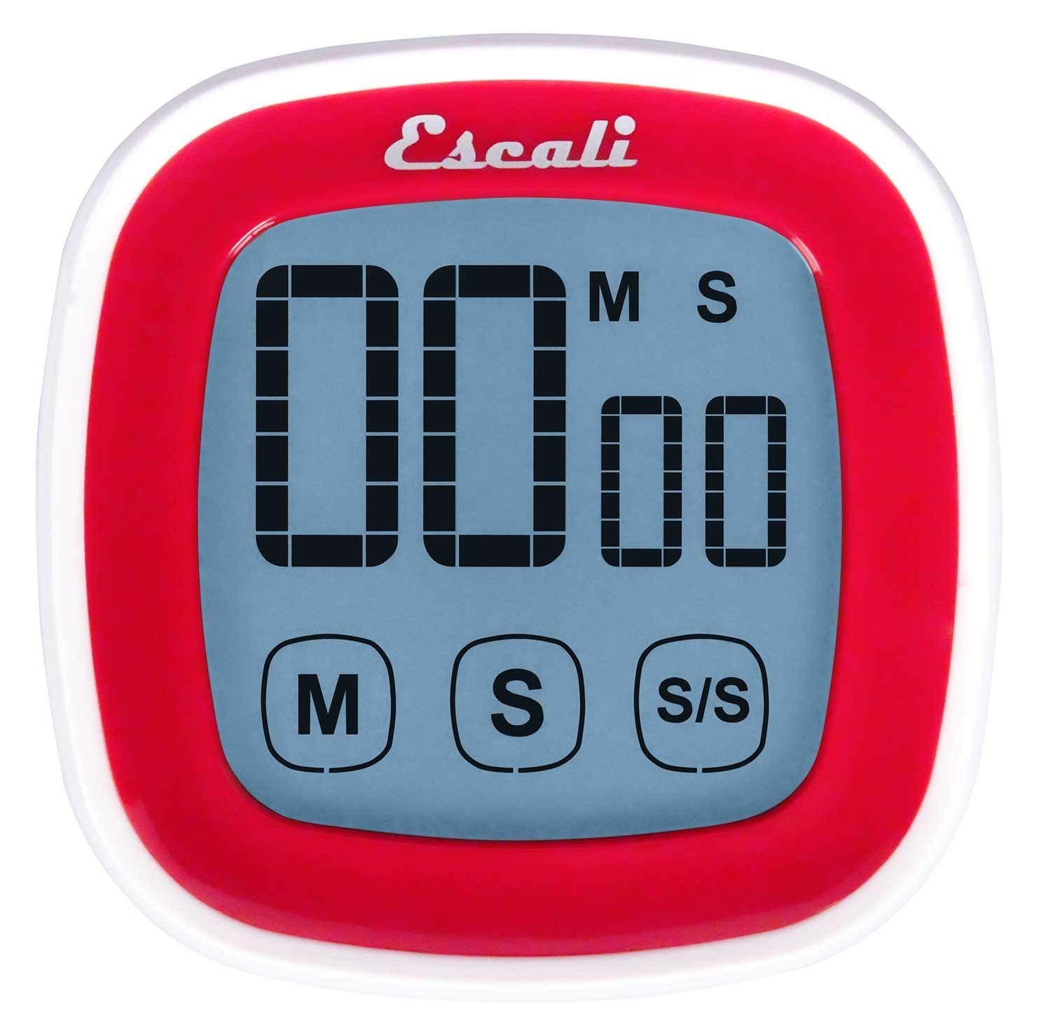Escali Digital Kitchen Timer with Touch Screen LCD Display - Easy to Read, Battery Saving, Touch Sensitive Controls for Cooking, Baking, Workouts & More (Red)