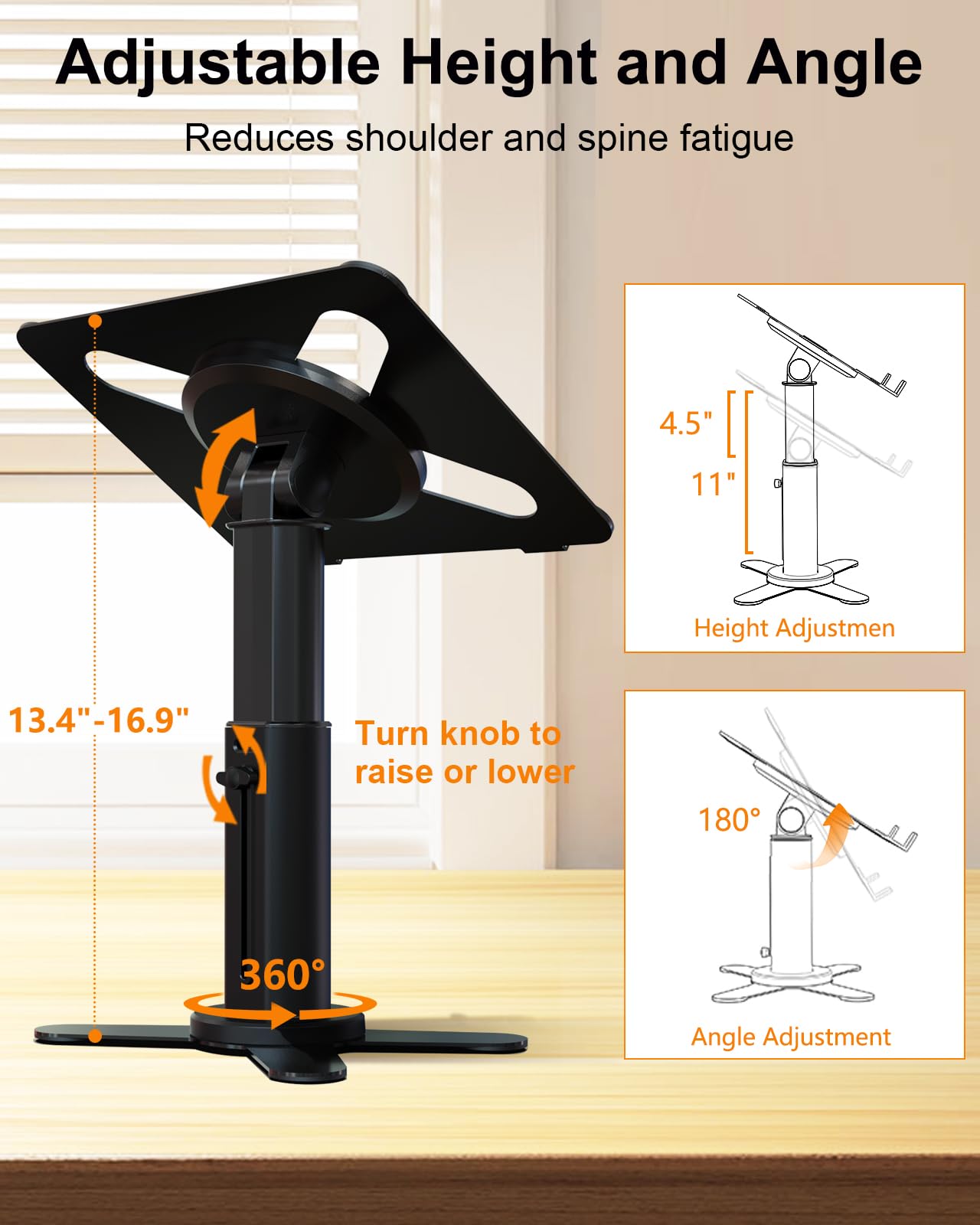 360° Rotating Adjustable Laptop Stand for Desk - Ergonomic Height & Angle Computer Stand for MacBook Pro/Air, Dell, Lenovo, HP 11