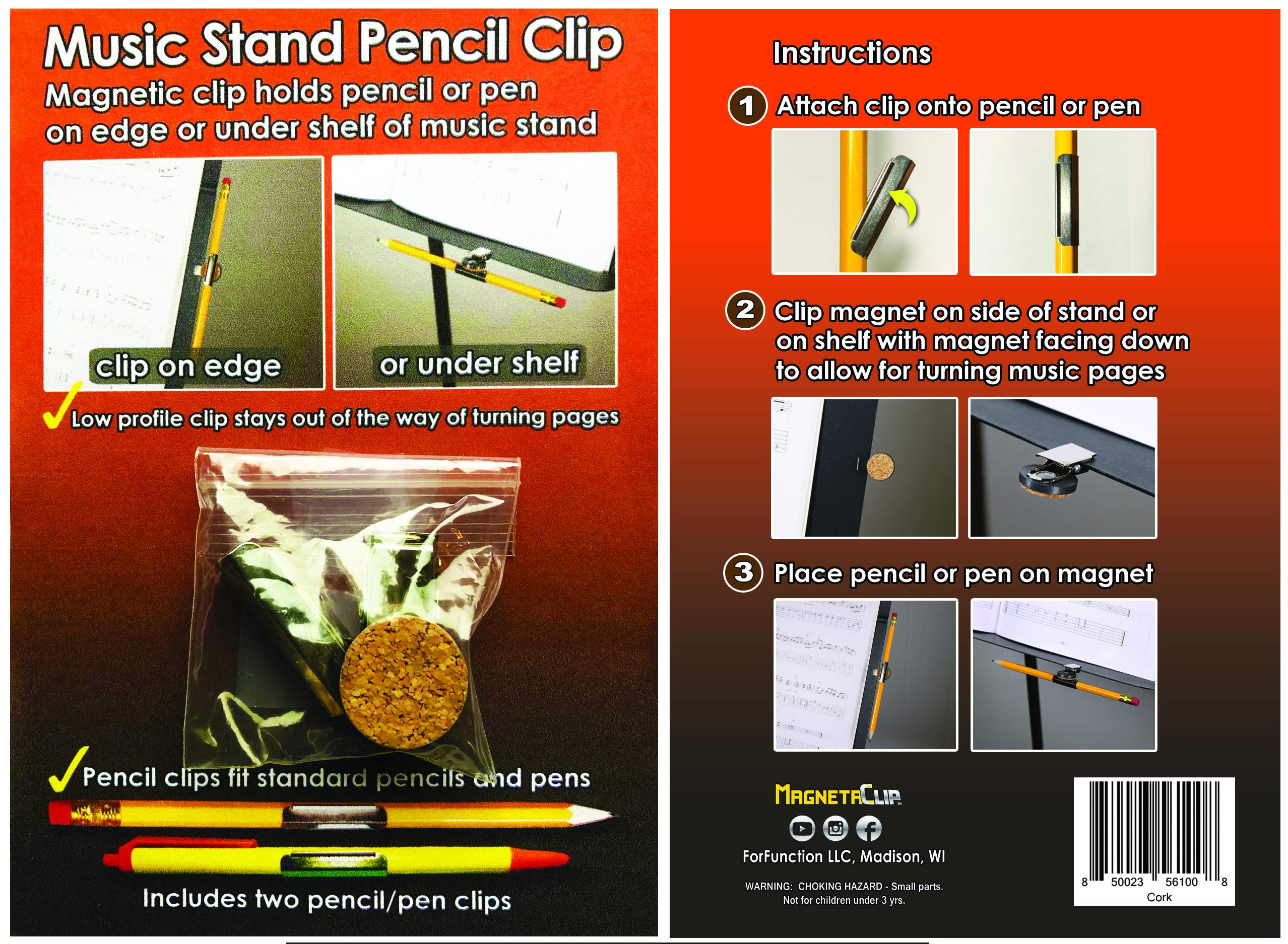 Magnetic Music Stand Pencil Holder Clip - Secure Pencils & Pens for Sheet Music - Perfect for Musicians, Students & Teachers During Practice & Performances