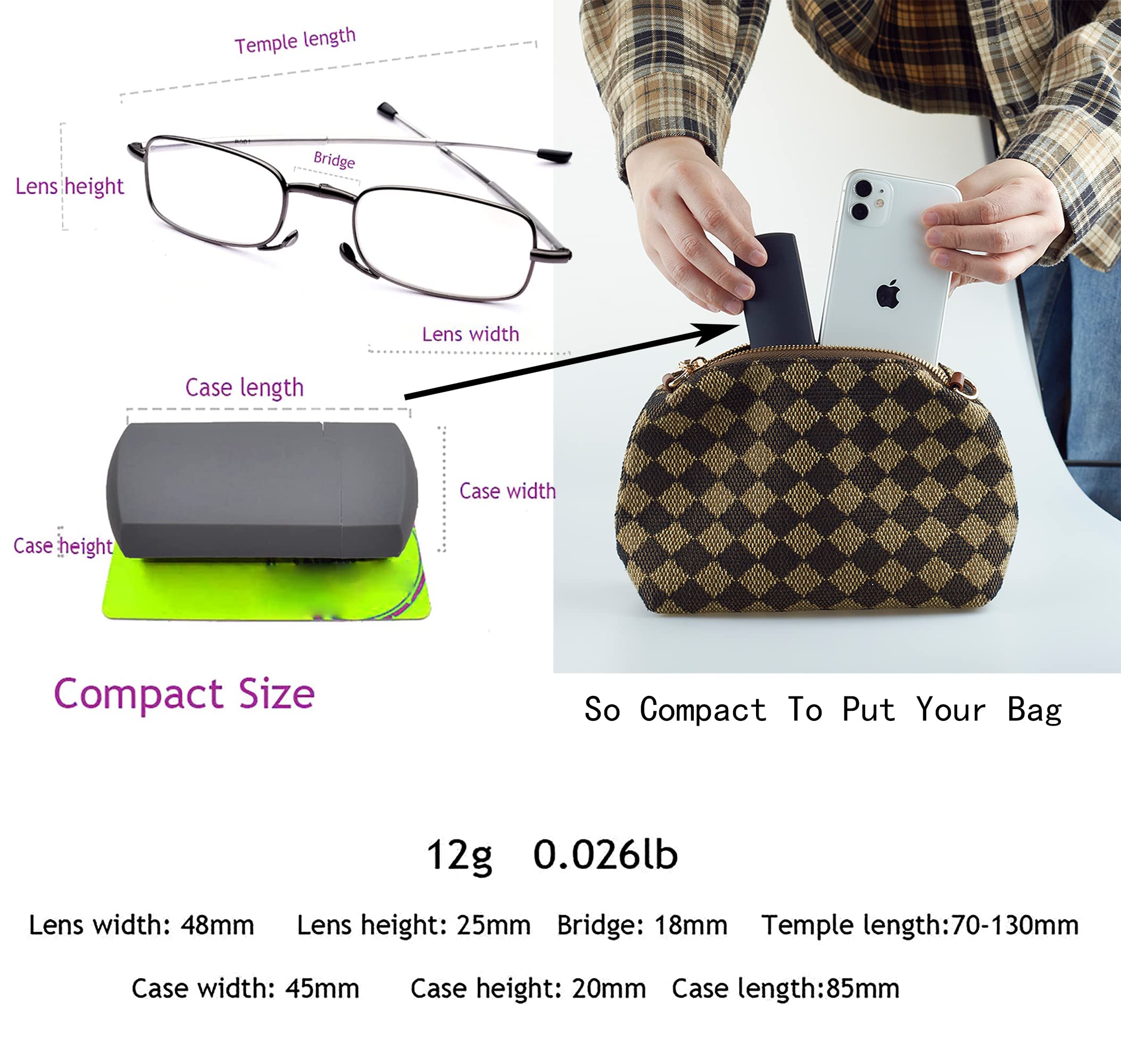 Blue Light Blocking Reading Glasses for Men & Women - Folding Spring Hinge Design with Compact Hard Case - Perfect for Office, Travel & Wallet Storage