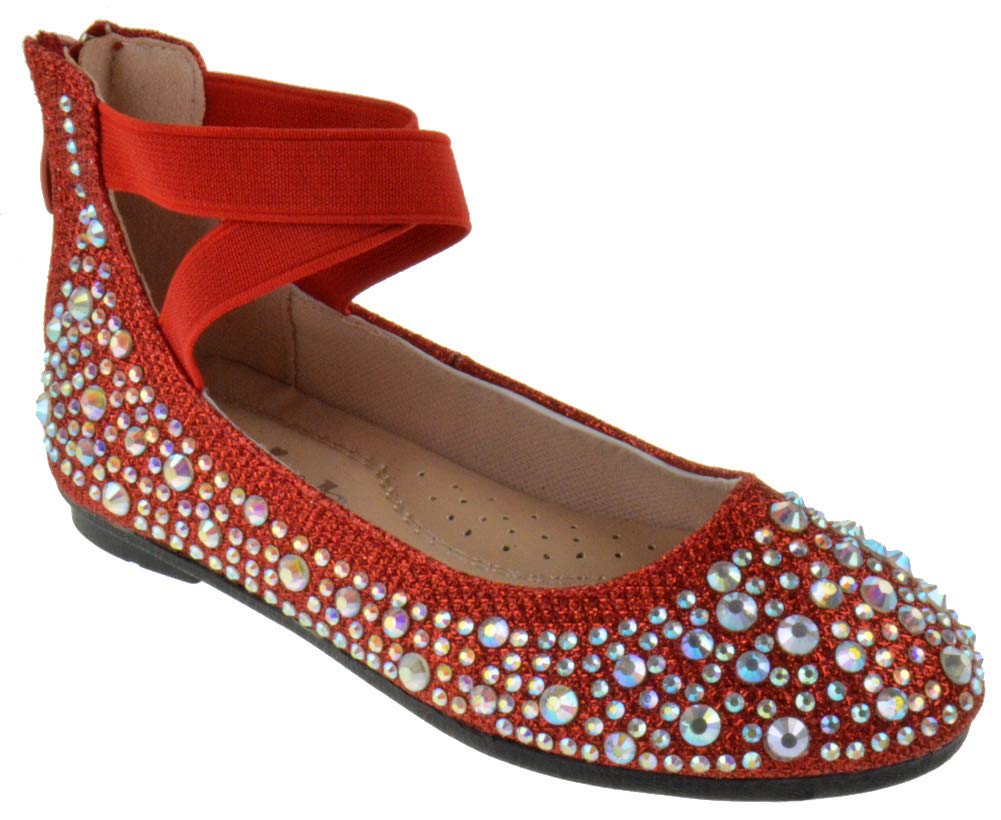 Link Larissa 83K Little Girls Rhinestone Ballerina Elastic Strap Ballet Flats - Sparkly Dance Shoes for Toddler Ballet Class, Recital & Princess Dress Up