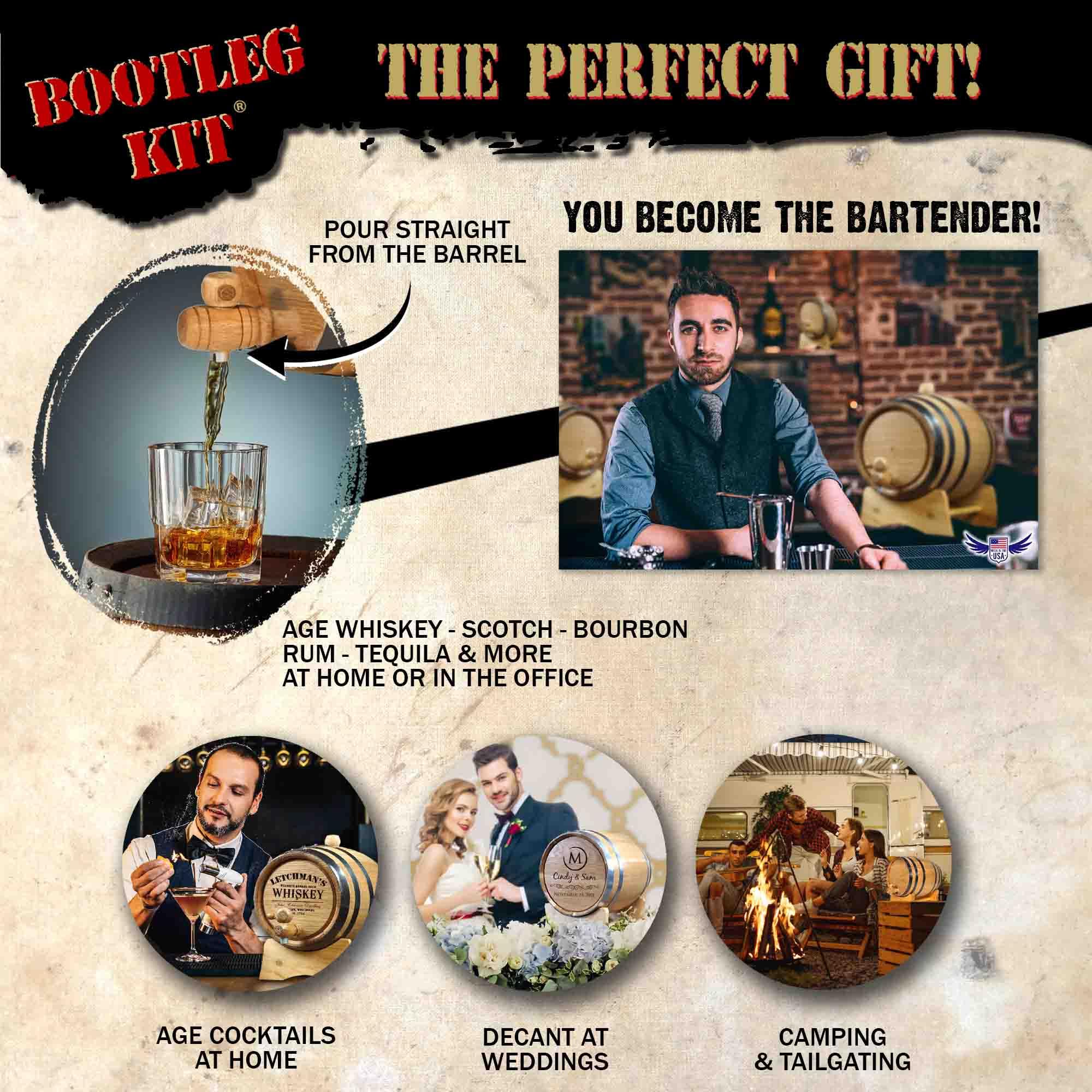 Thousand Oaks Barrel Co. 3L Personalized Kentucky Bourbon Whiskey Aging Kit - Small Oak Barrel for Home Distilling & Spirit Maturation - Perfect Bourbon Gift Set for Men (B821) - Ideal for Home Brewing, DIY Whiskey Making & Unique Gifts