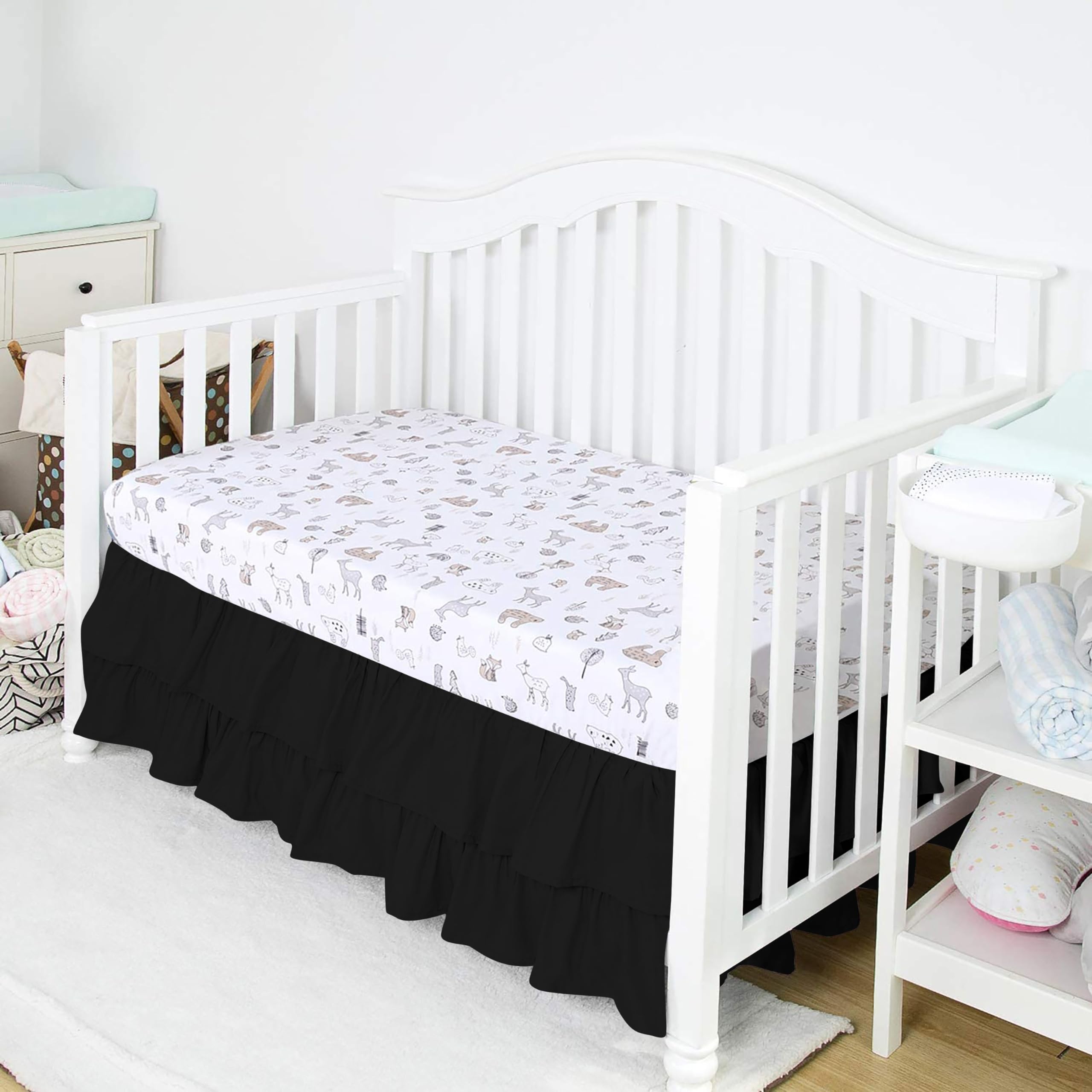 Premium 100% Egyptian Cotton Crib Bed Skirt - Multi Ruffled Nursery Bedding for Toddlers (28
