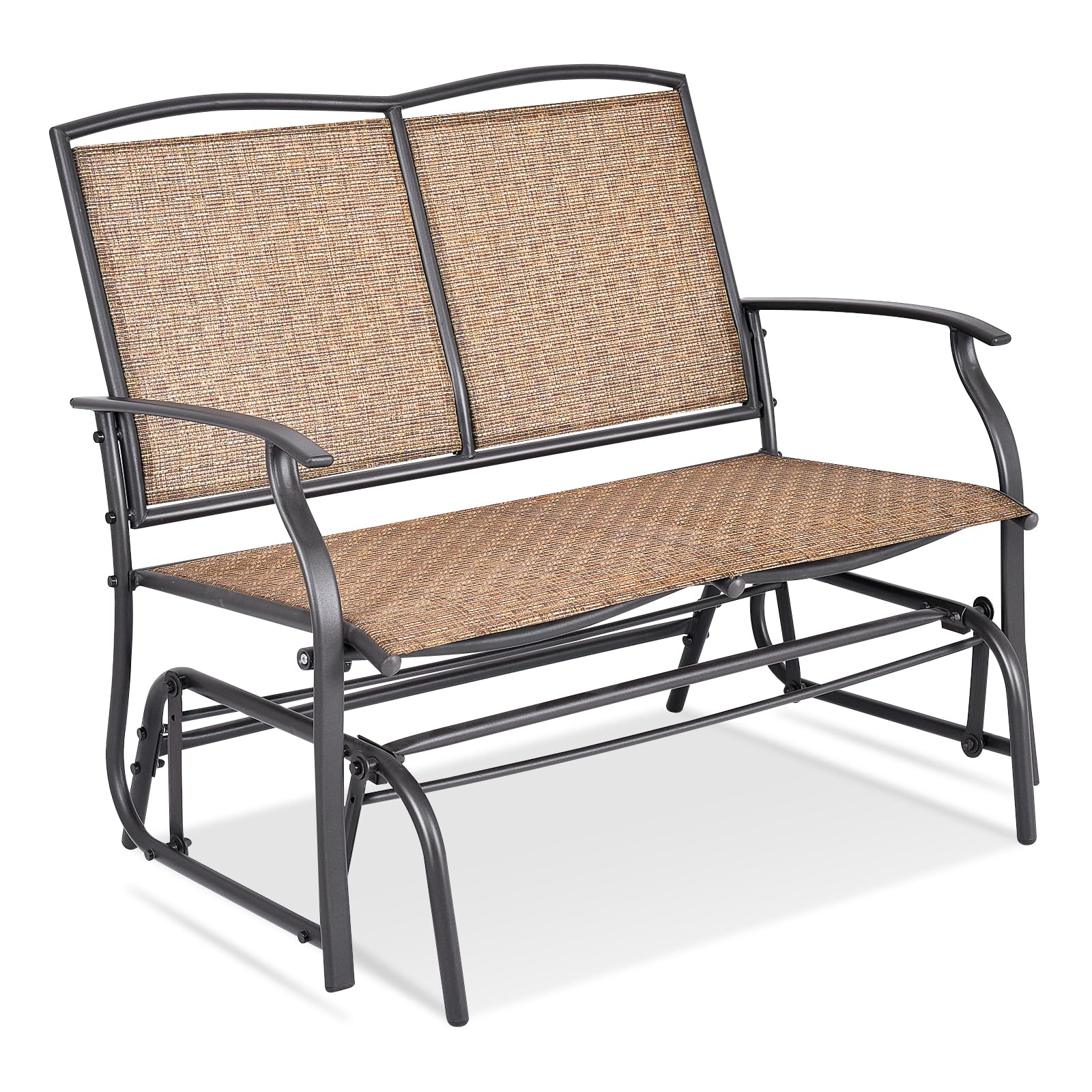 Giantex 2-Person Outdoor Patio Glider Bench - 400 lbs Capacity Steel Frame Swing Chair with Ergonomic Back Support & Premium Fabric - Brown Natural Style Loveseat for Garden, Porch, Deck & Backyard Relaxation