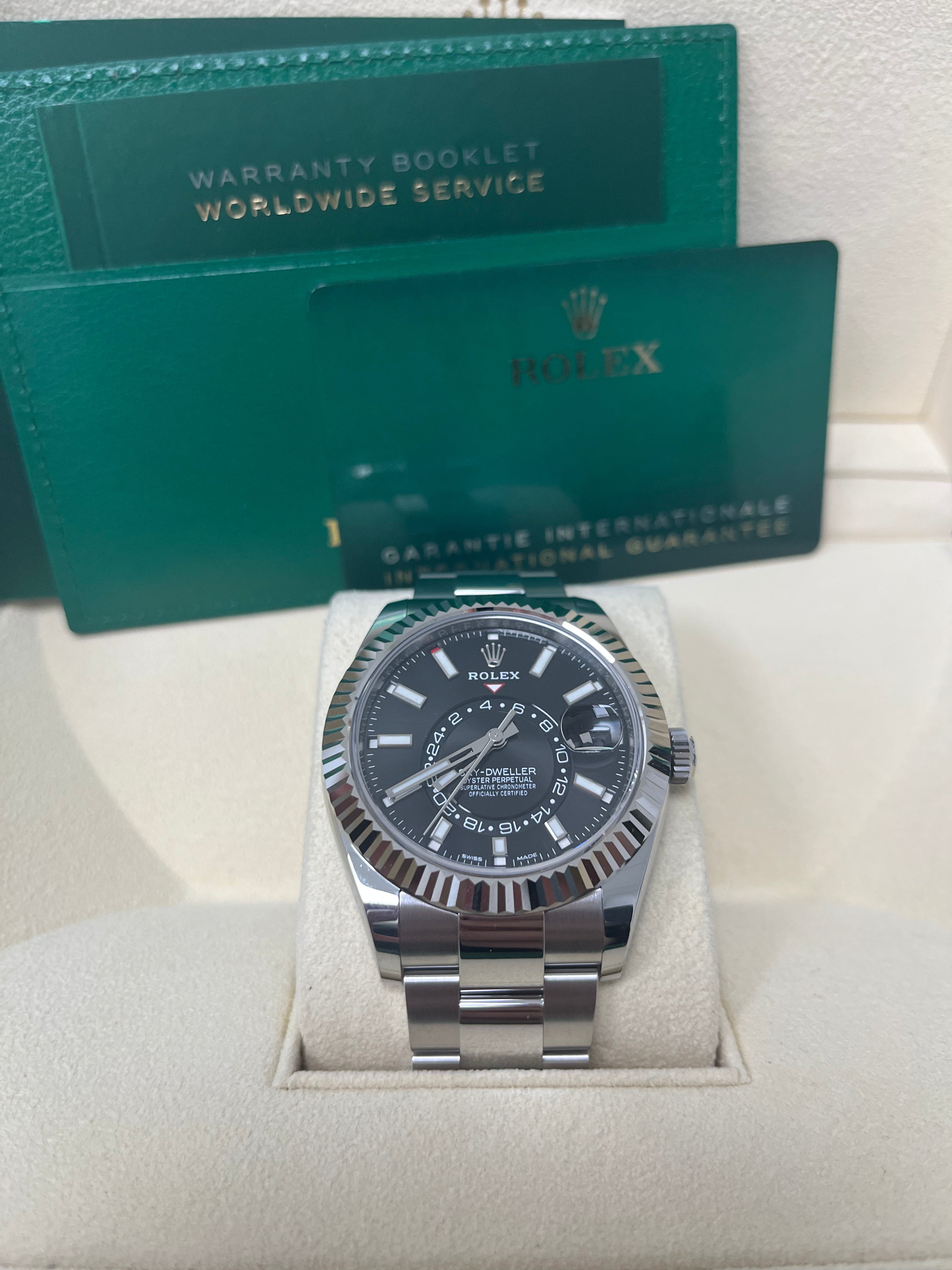 Rolex Sky-Dweller 18K White Gold 42mm Black Dial Stainless Steel Bracelet Ref. 326934 - Luxury Watch for Business Travel & Formal Occasions