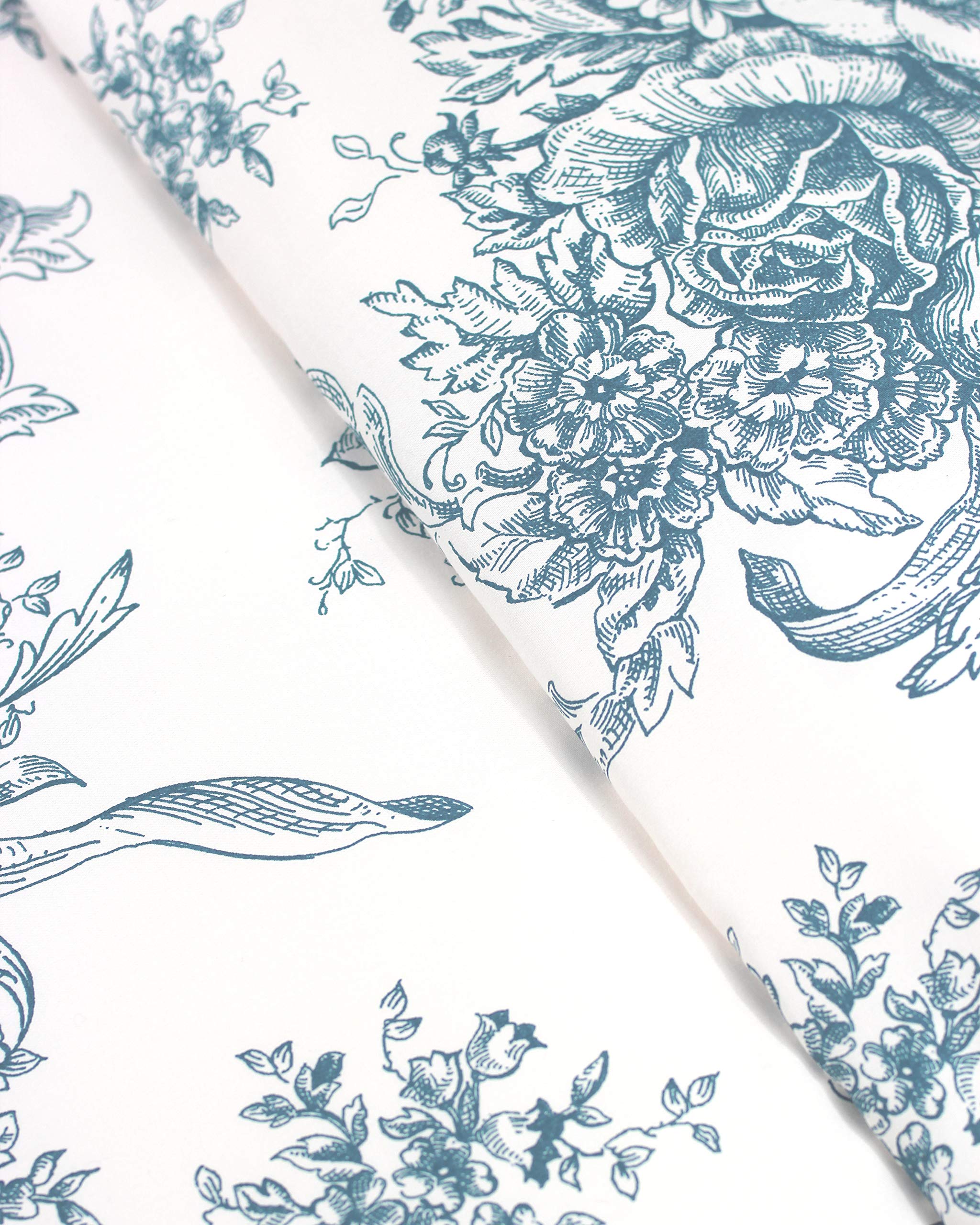 Melange Home 235476 King Size Sheet Set - Light Blue Toile Pattern - 100% Cotton Luxury Bedding for Master Bedroom & Guest Room - Soft Breathable Sheets for All Seasons