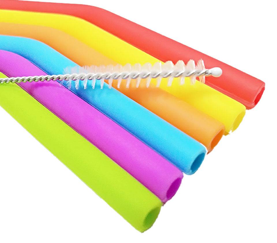 Eco-Friendly Silicone Straws Set - 6 Pack Reusable, BPA-Free, Multi-Colored Drinking Straws for Smoothies, Cocktails, and Home/Office Use