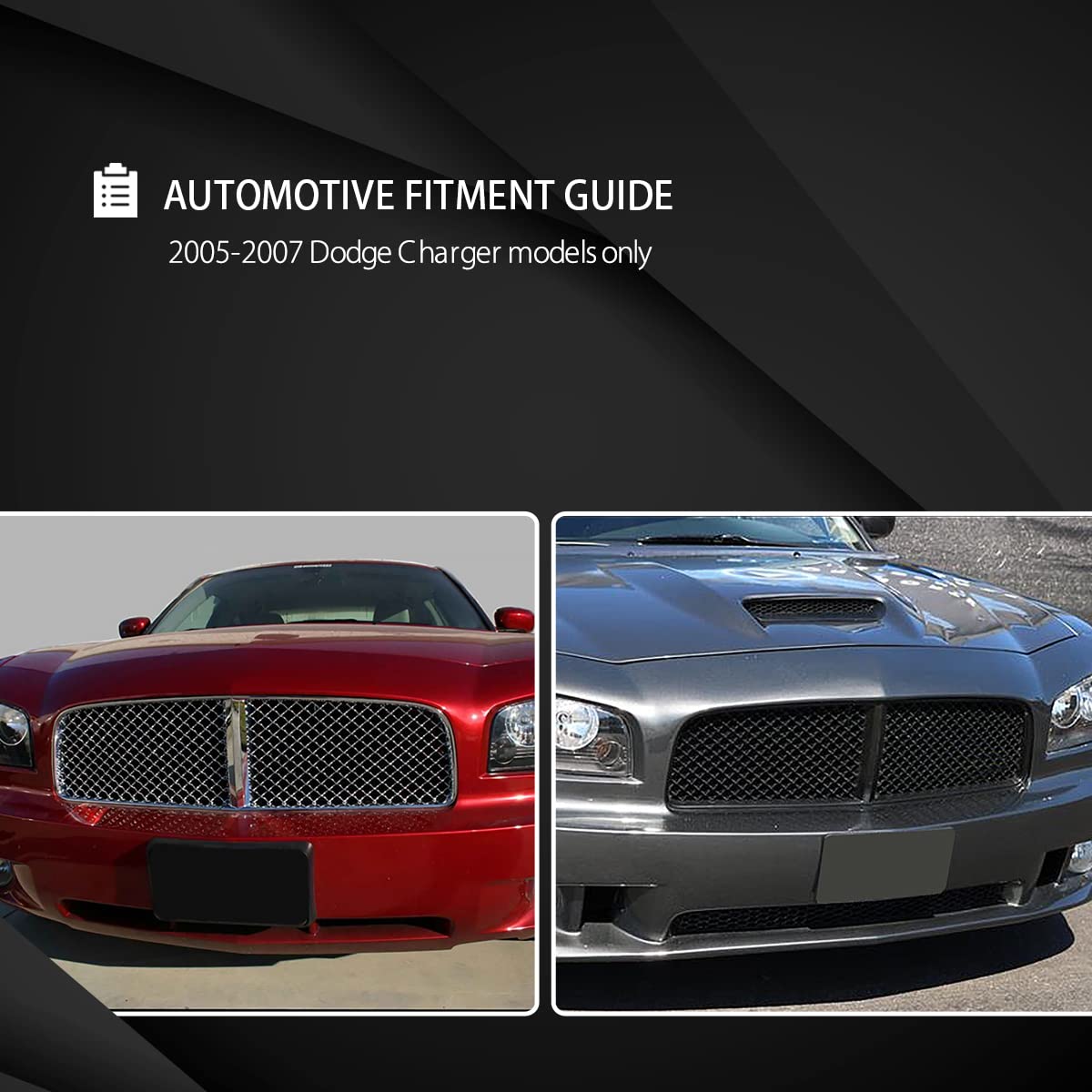 AUTOZENSATION Black Mesh Front Hood Grille Compatible with 2005-2010 Dodge Charger | Replacement Grille for Enhanced Style & Airflow | Perfect for Car Upgrades & Customization