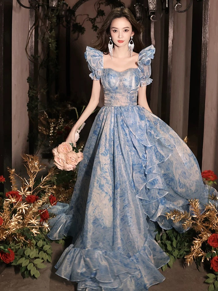 Elegant A-Line Off Shoulder Tulle Blue Long Prom Dress - Formal Evening Gown for Homecoming, Wedding, Quinceañera & Special Occasions
