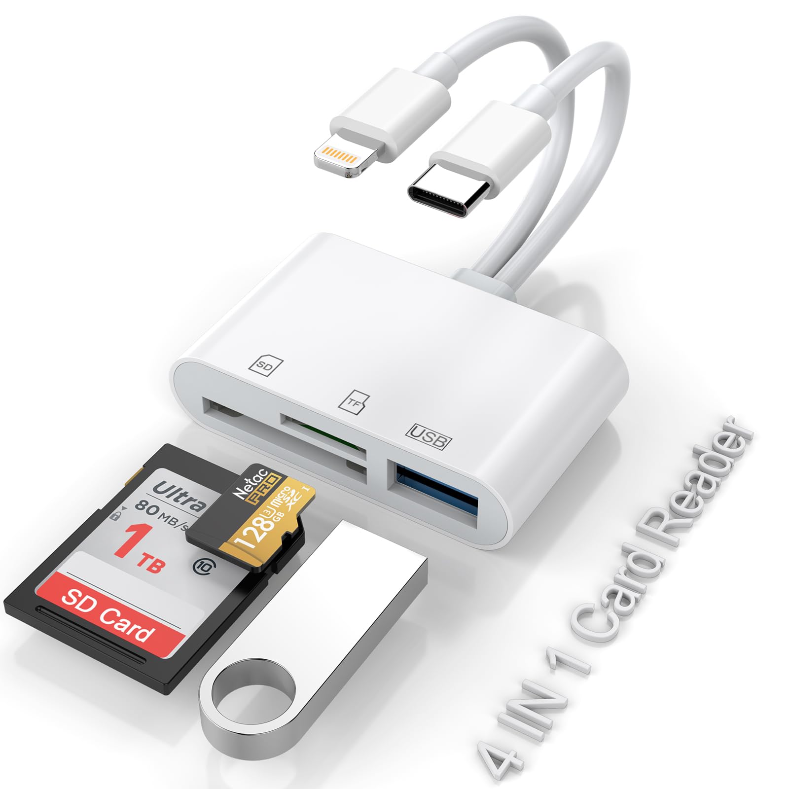 5-in-1 Lightning to USB Adapter with SD/TF Card Reader - Compatible with iPhone iPad MacBook Samsung Android Devices - Fast USB 3.0 Memory Card Reader for Photos Videos Transfer - Perfect for Travel Photography & File Backup (AP439)