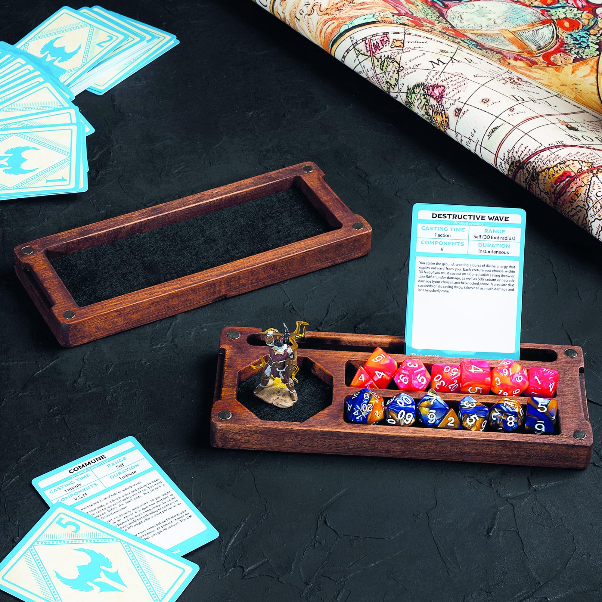Personalized Wooden DnD Dice Box with Magnetic Lid - Travel Dice Holder & Storage Tray - Perfect for Tabletop RPG Games, Dungeons & Dragons Accessories, Gift for Gamers (Anthracite, Small)
