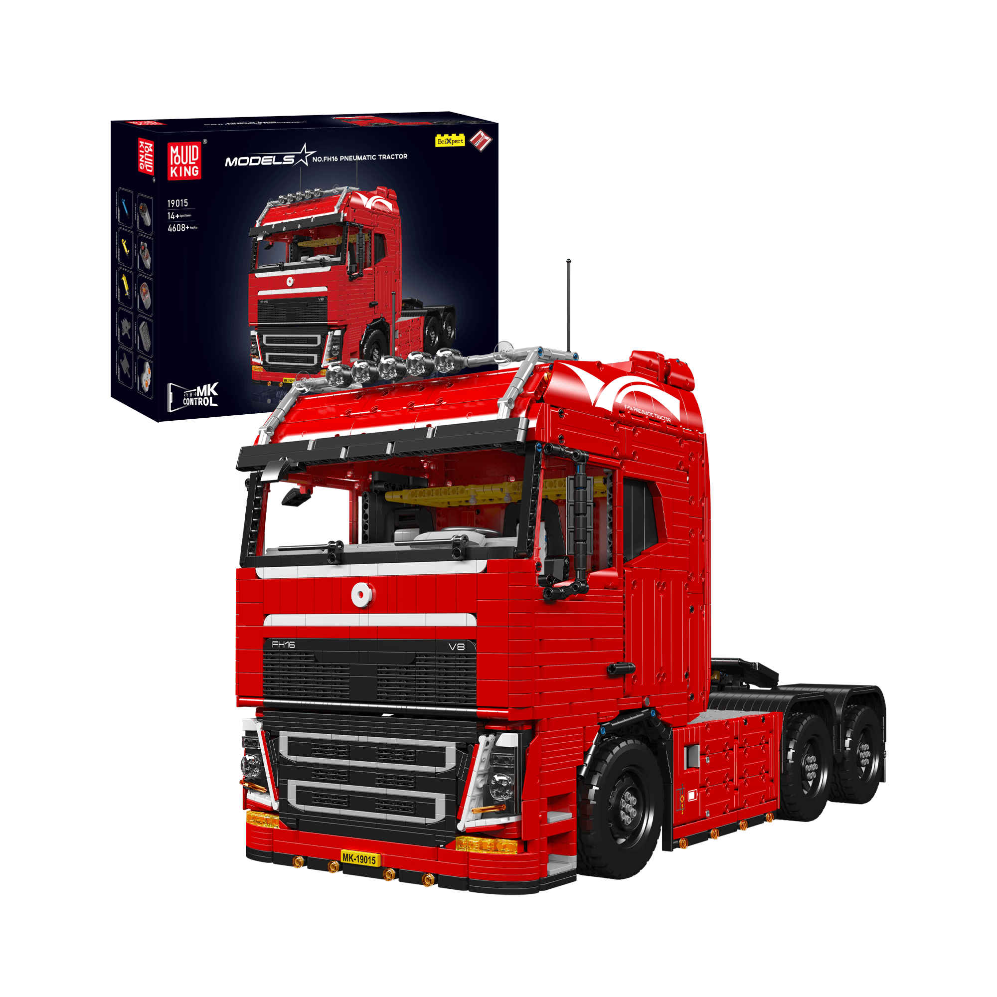 Mould King 19015+19015T FH16 Remote Control Pneumatic Tractor and Trailer Building Blocks Set - STEM Educational Toy for Kids & Adults, Perfect for Construction Play and Collectors
