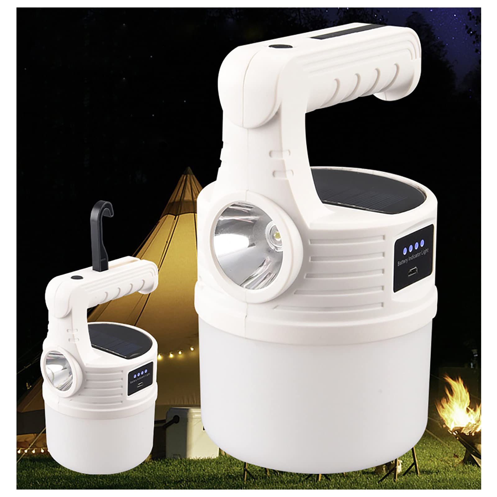NSXCDH Multifunctional Camping Lantern with Foldable Hook - Portable Waterproof Flashlight with 5 Light Modes, Solar & USB Rechargeable - Perfect for Camping, Hiking, Fishing, Emergency & Outdoor Adventures