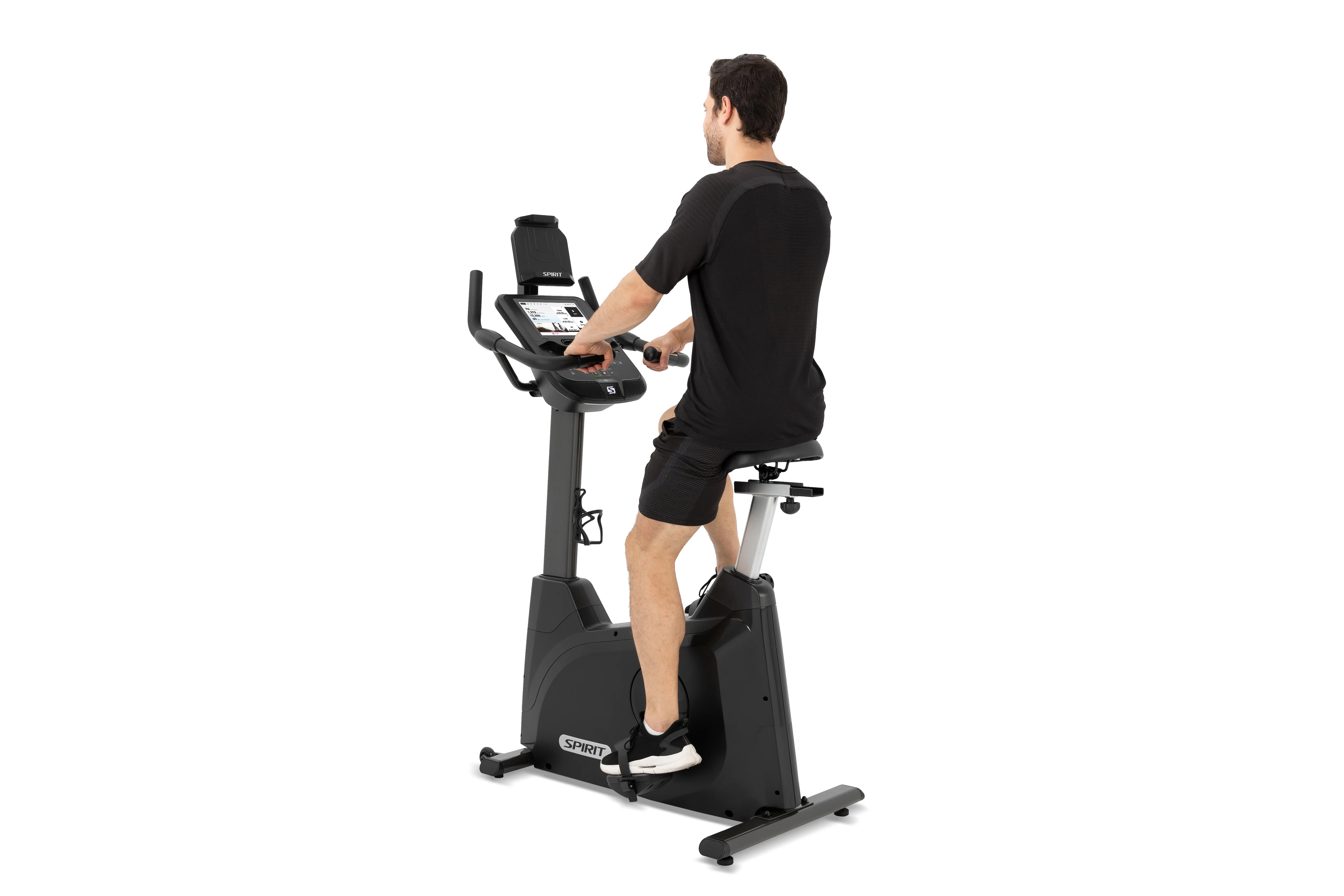 Spirit XBU55ENT Upright Exercise Bike with Entertainment Features - Home Gym Equipment for Cardio Workouts & Indoor Cycling Training - Perfect for Small Spaces & Apartment Fitness