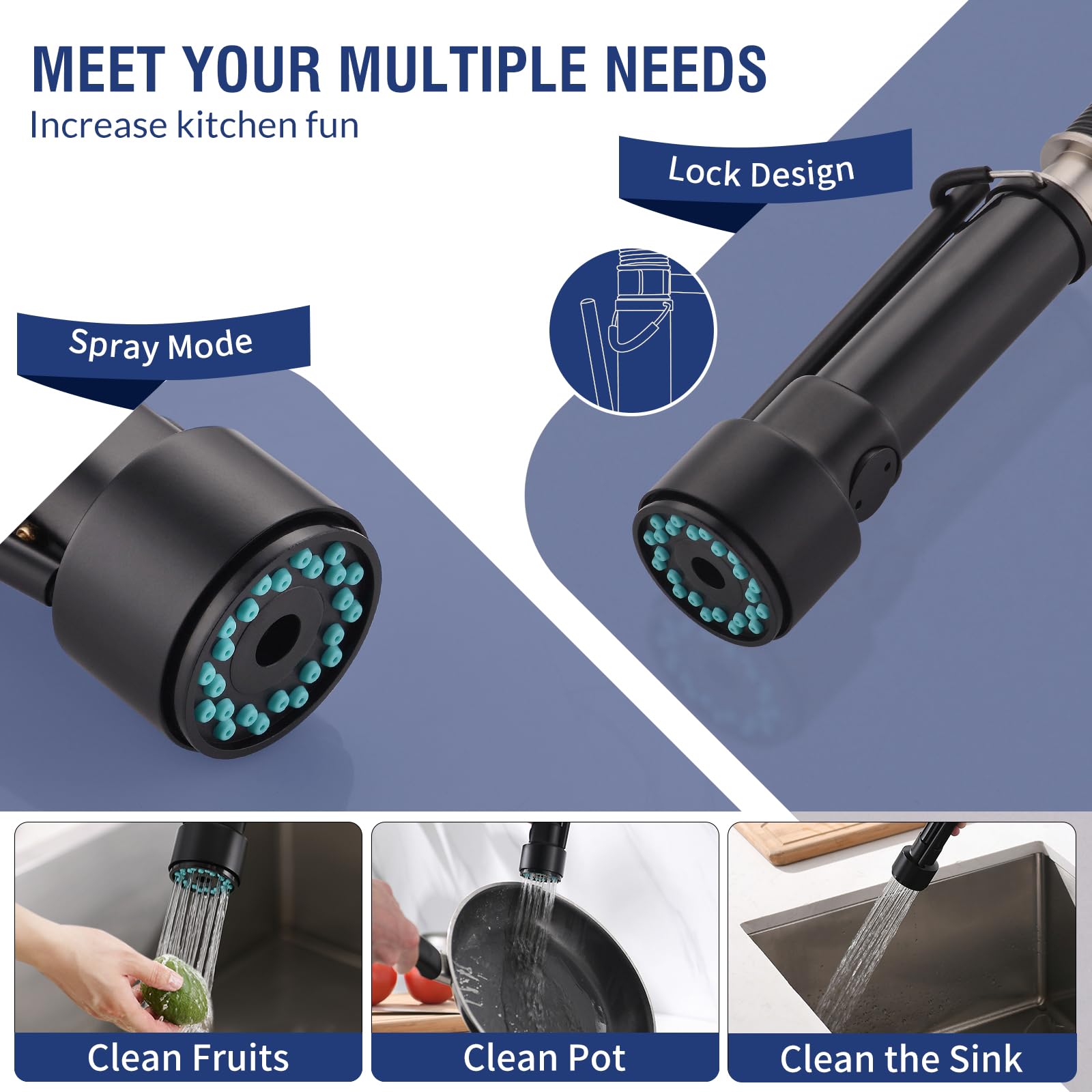 **Fapully Black Single Handle Pull Down Kitchen Faucet with Sprayer & LED Light - Modern Touchless Water Faucet for Sink, Dishwashing, and Cooking**