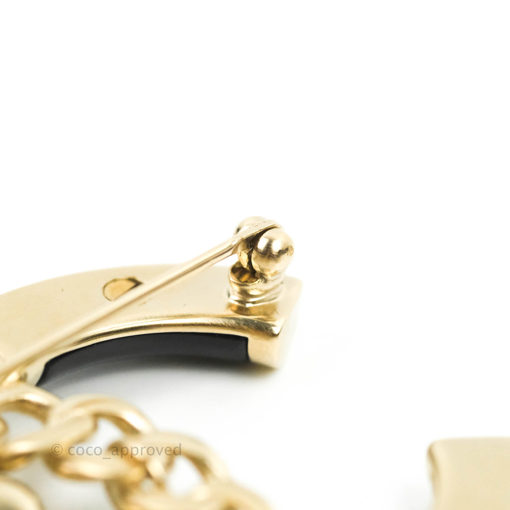 Chanel CC Chain Black Brooch Gold Tone 18B - Elegant Vintage Chanel Pin for Women, Perfect for Jackets, Bags & Scarves