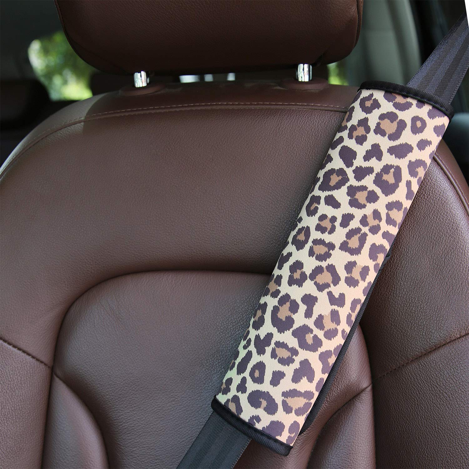 2 Pack Soft Comfort Car Seat Belt Pads Cover - Universal Shoulder Strap Cushions for Adults & Teens - Leopard Print Design - Reduce Pressure & Prevent Chafing (Perfect for Long Drives, Road Trips & Daily Commute)